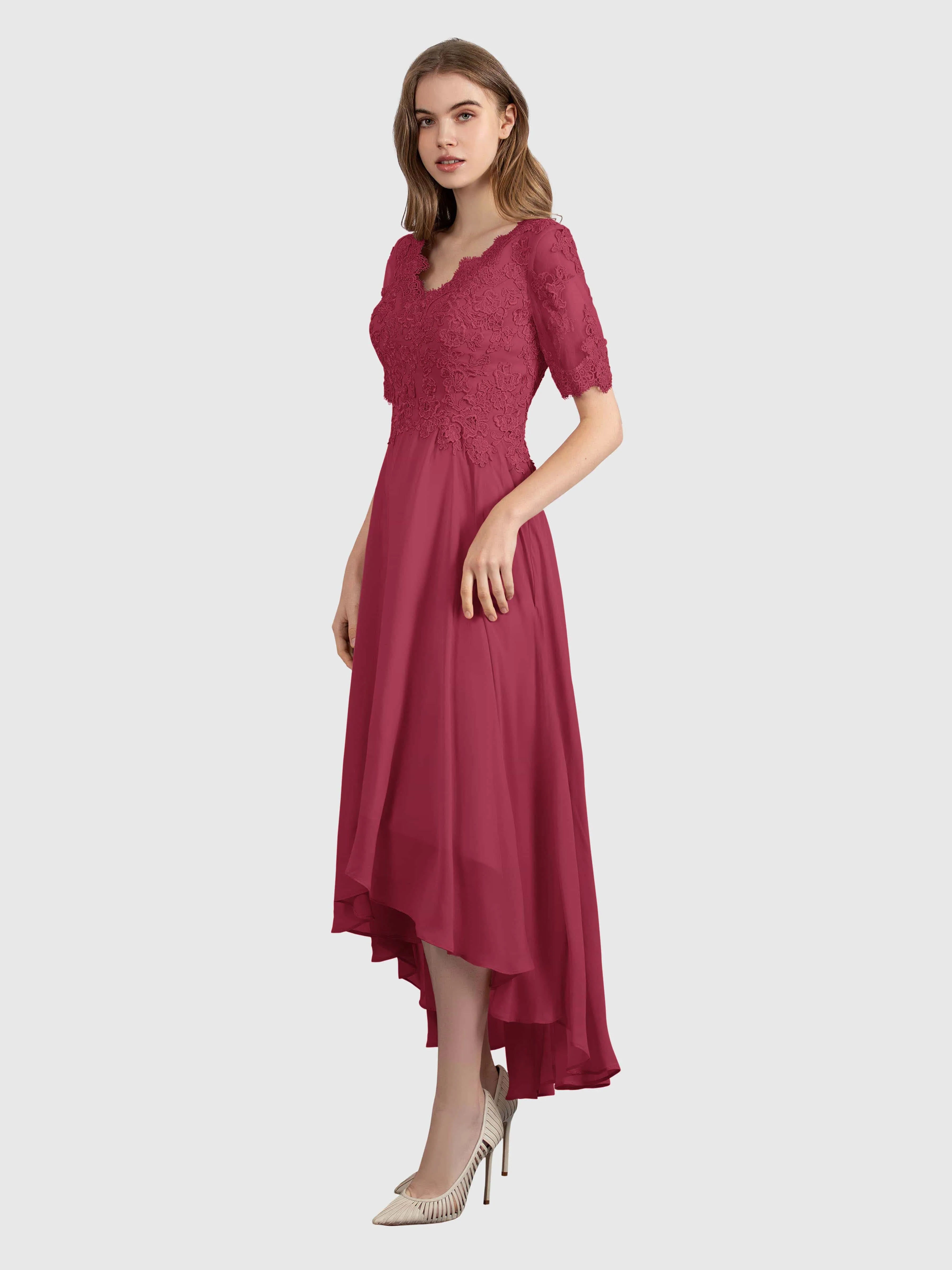 Amelia Chic Asymmetrical Short Sleeves Bridesmaid Dresses