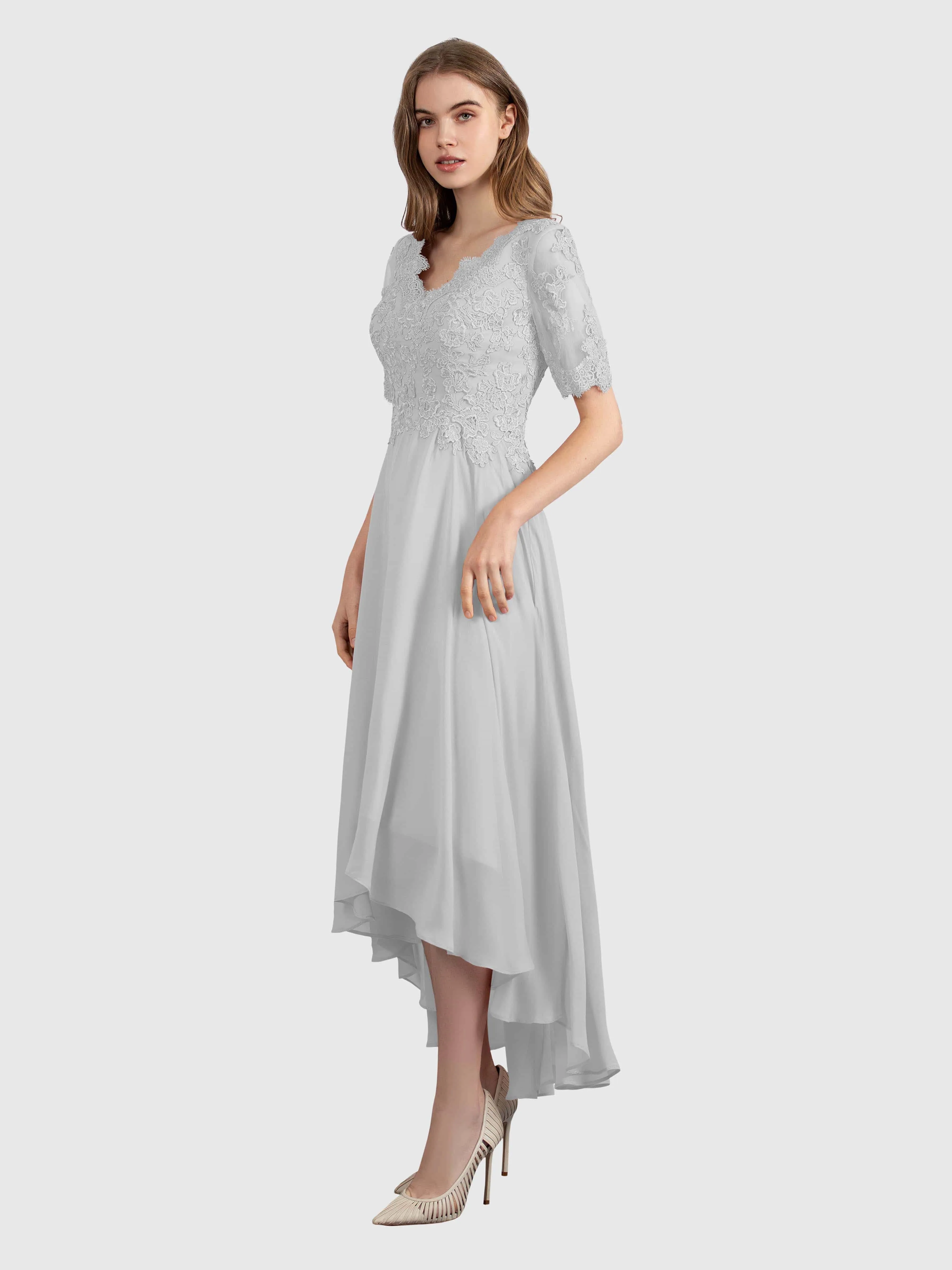 Amelia Chic Asymmetrical Short Sleeves Bridesmaid Dresses