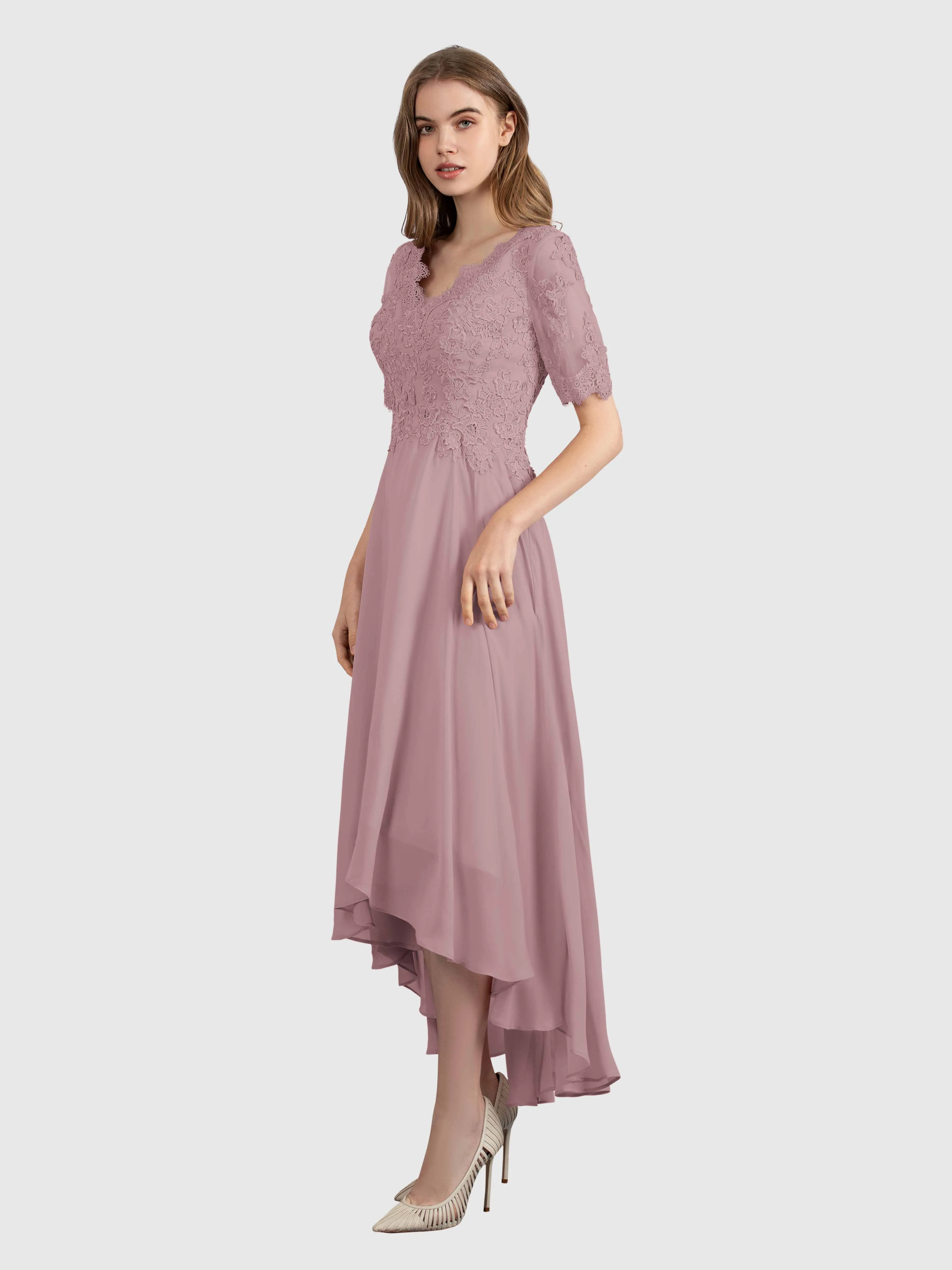 Amelia Chic Asymmetrical Short Sleeves Bridesmaid Dresses