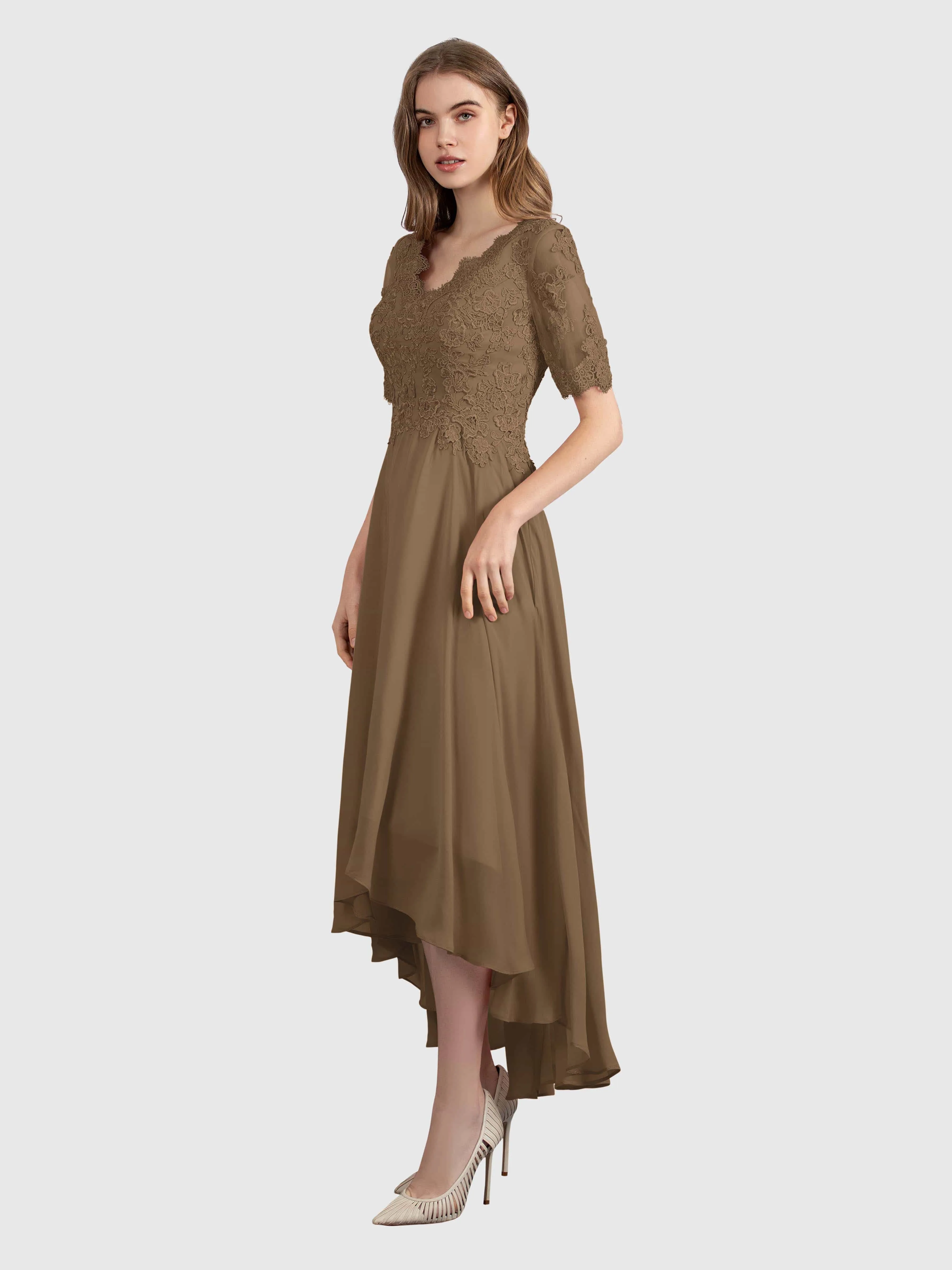 Amelia Chic Asymmetrical Short Sleeves Bridesmaid Dresses
