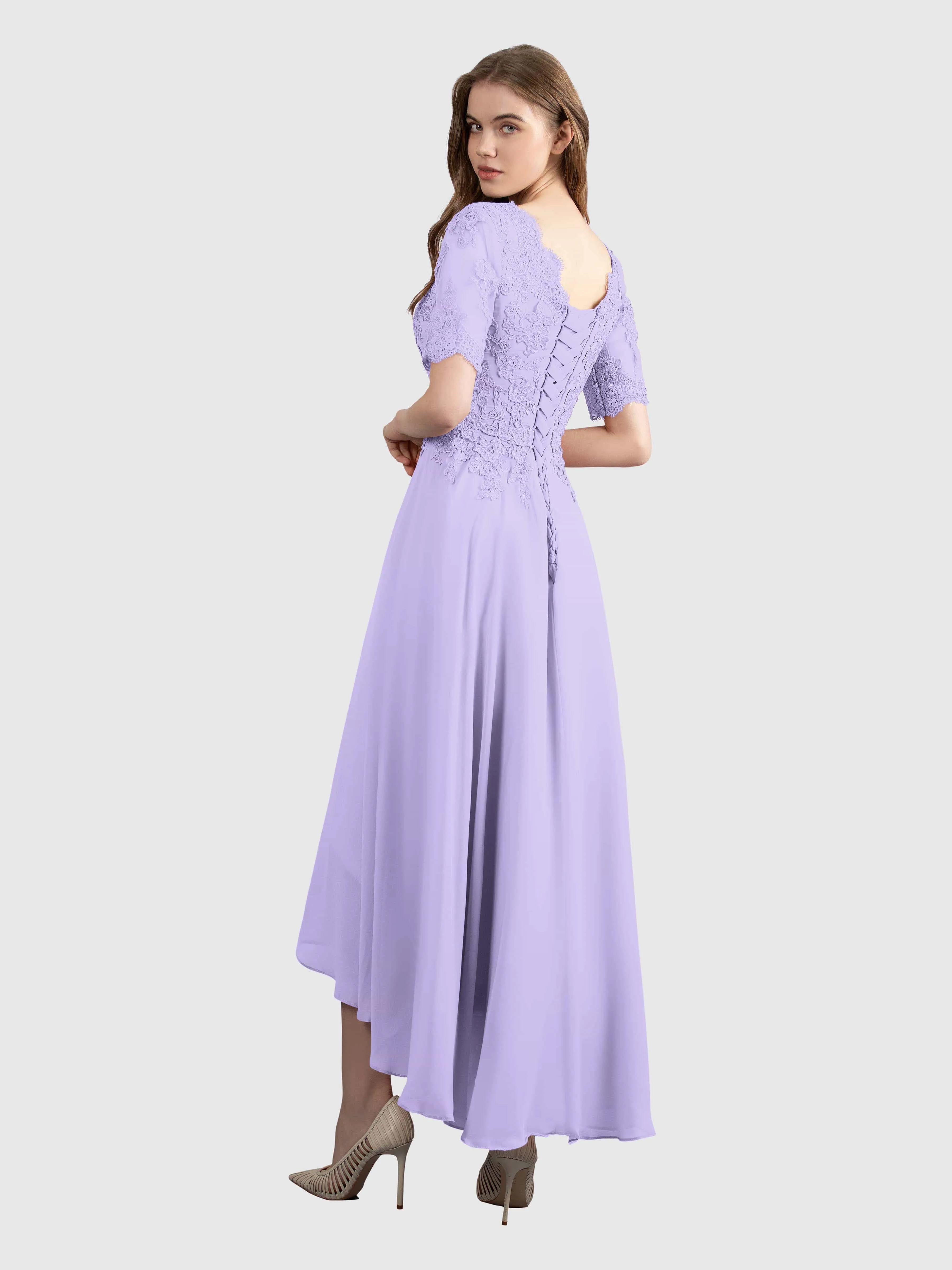Amelia Chic Asymmetrical Short Sleeves Bridesmaid Dresses