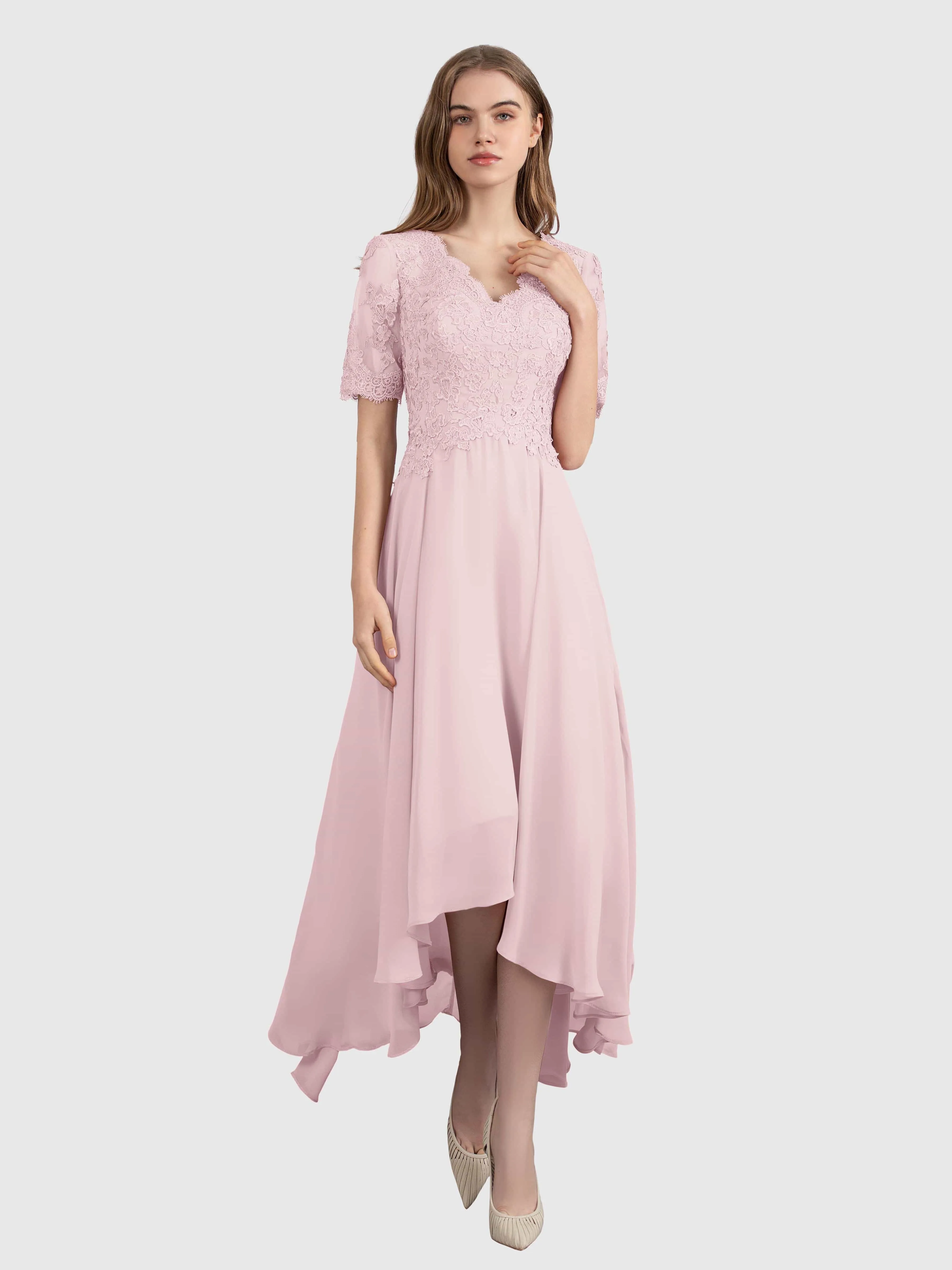 Amelia Chic Asymmetrical Short Sleeves Bridesmaid Dresses