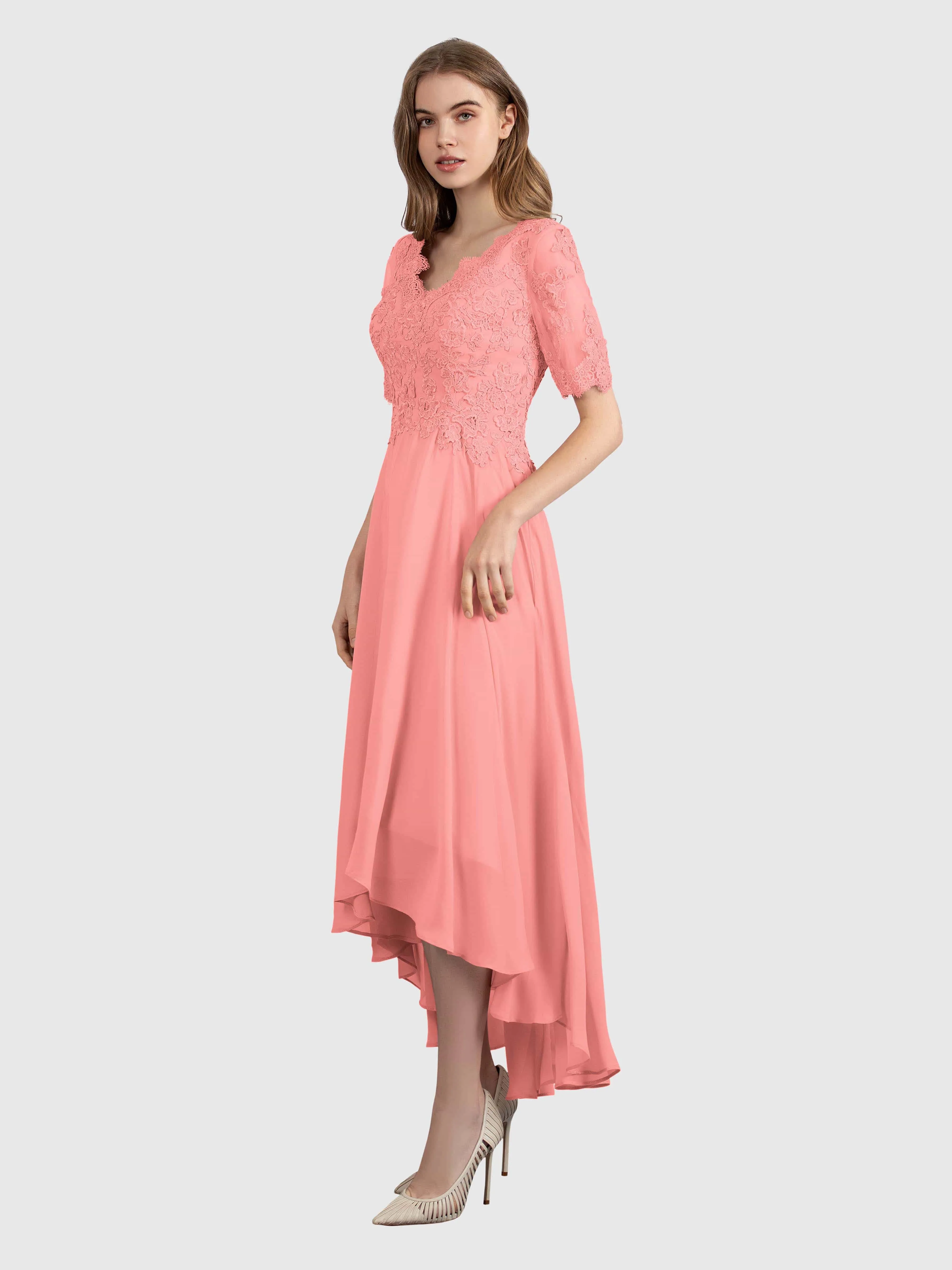 Amelia Chic Asymmetrical Short Sleeves Bridesmaid Dresses