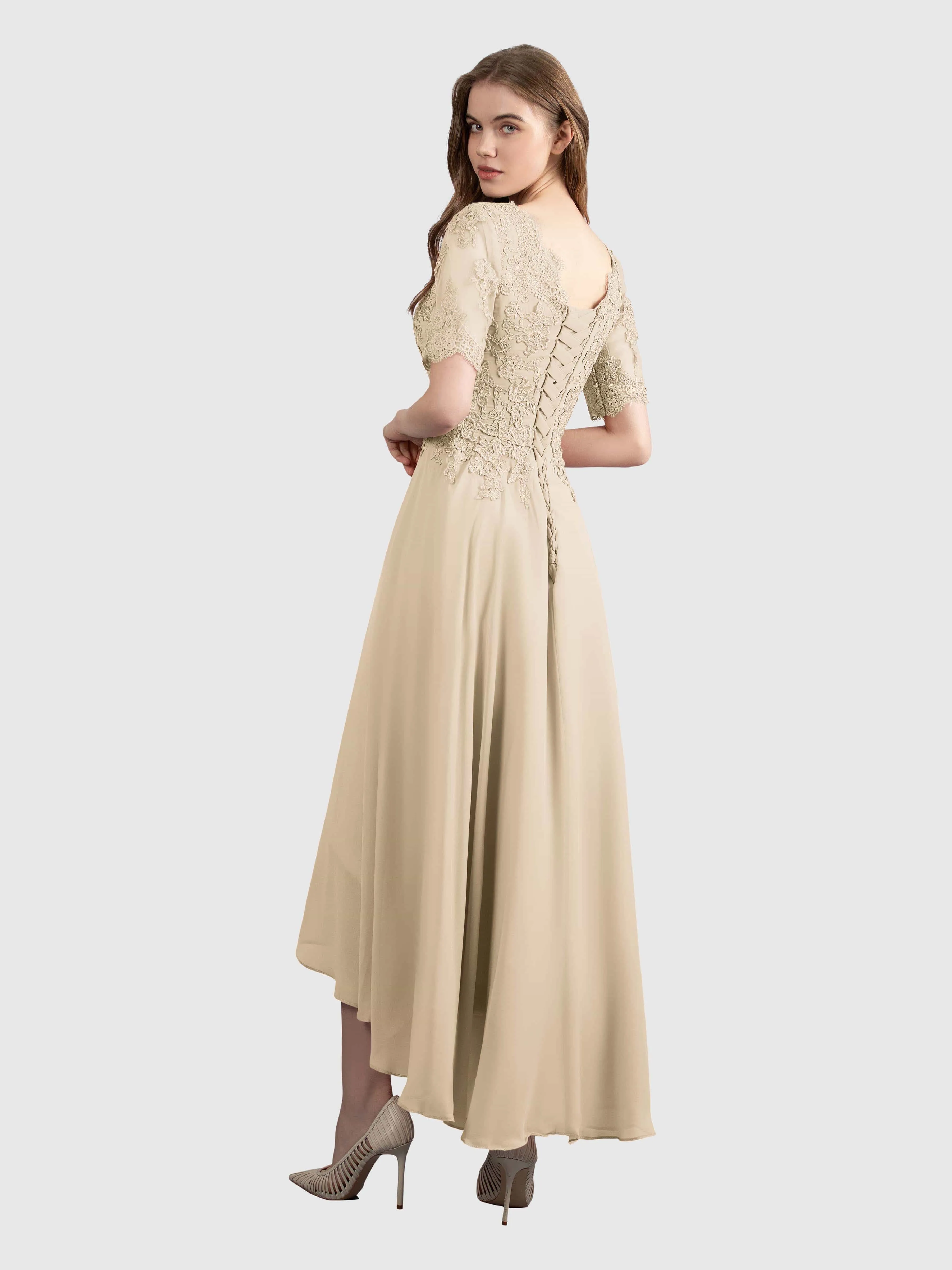 Amelia Chic Asymmetrical Short Sleeves Bridesmaid Dresses