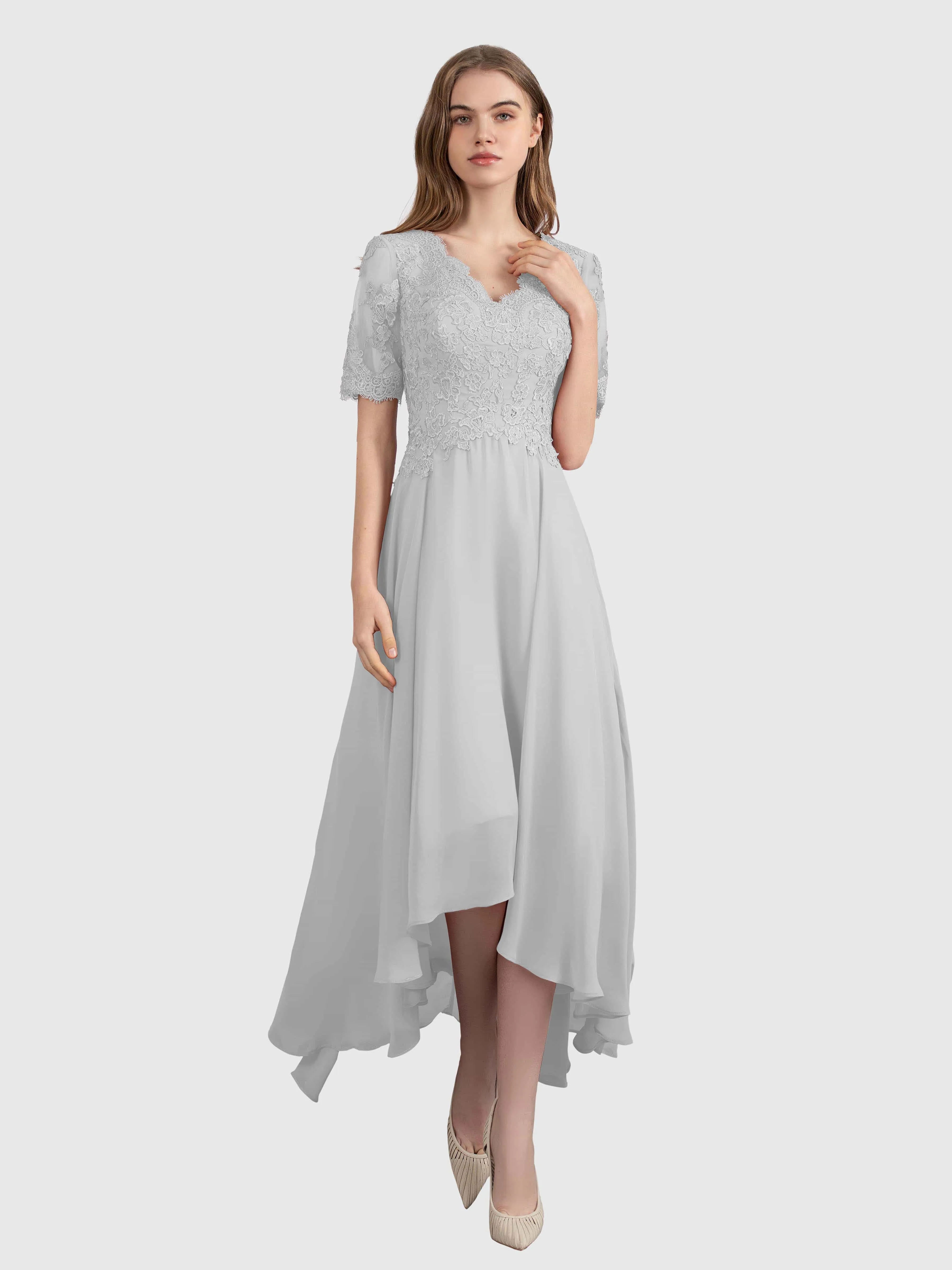 Amelia Chic Asymmetrical Short Sleeves Bridesmaid Dresses