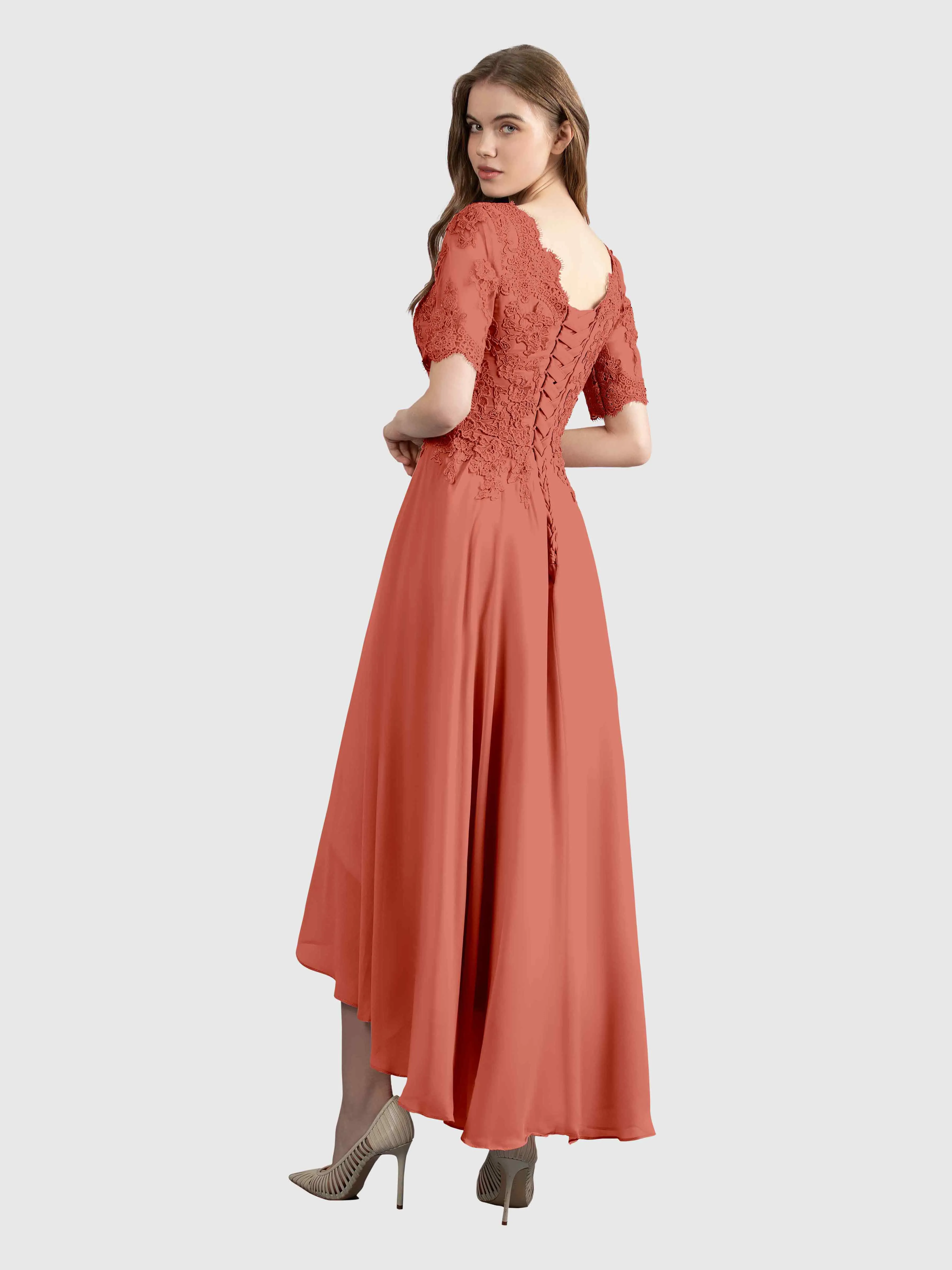 Amelia Chic Asymmetrical Short Sleeves Bridesmaid Dresses