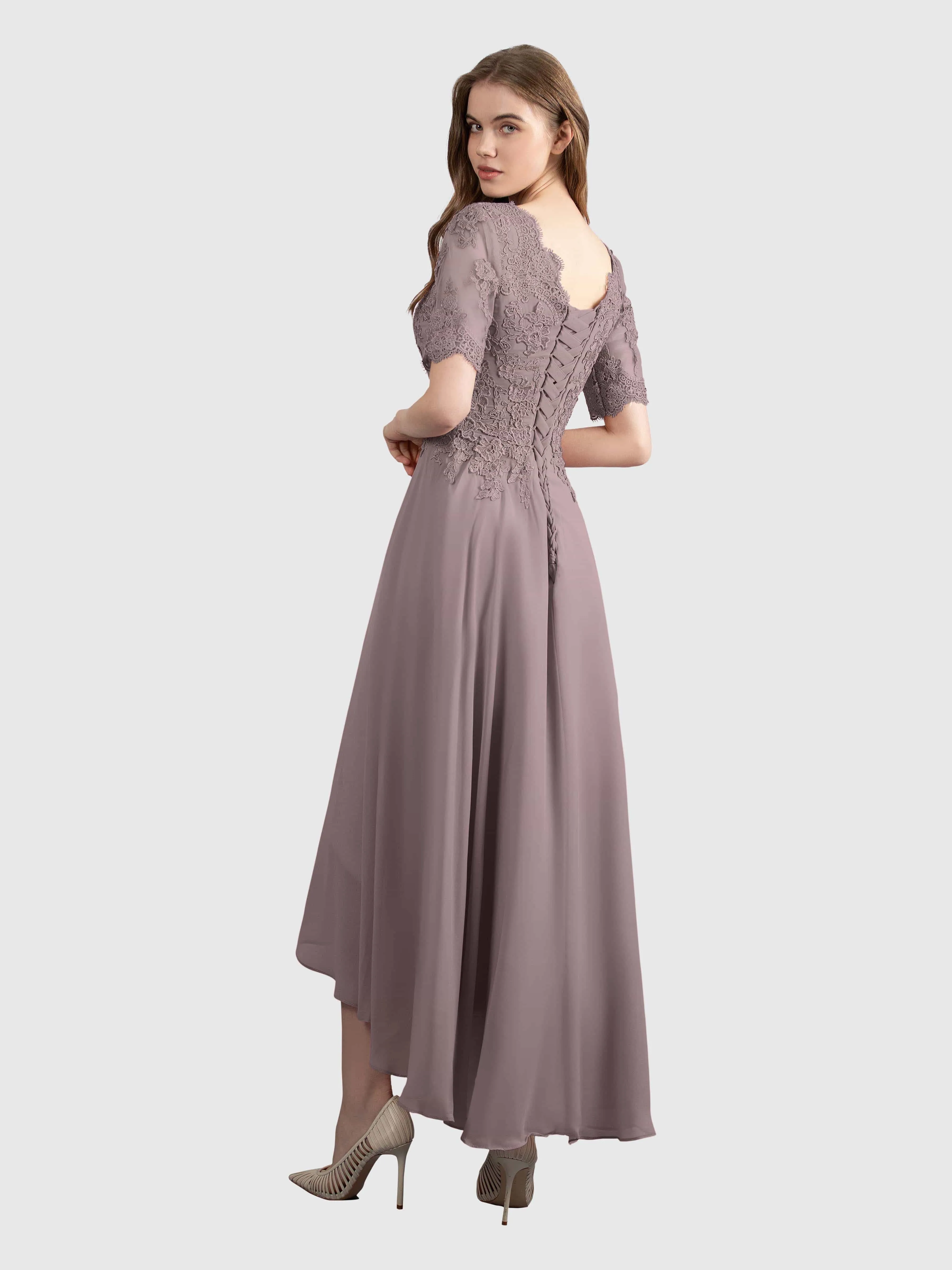 Amelia Chic Asymmetrical Short Sleeves Bridesmaid Dresses