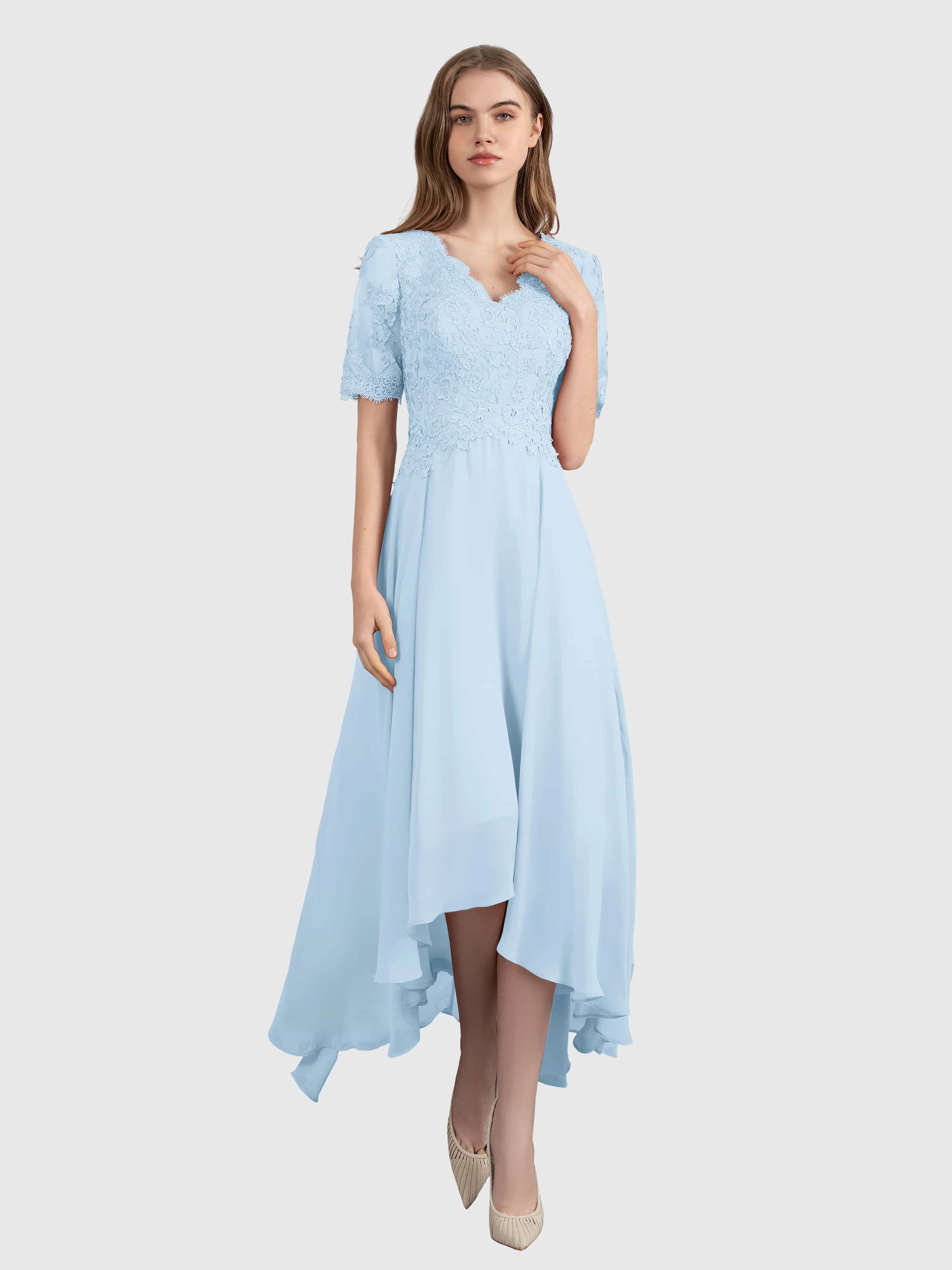 Amelia Chic Asymmetrical Short Sleeves Bridesmaid Dresses