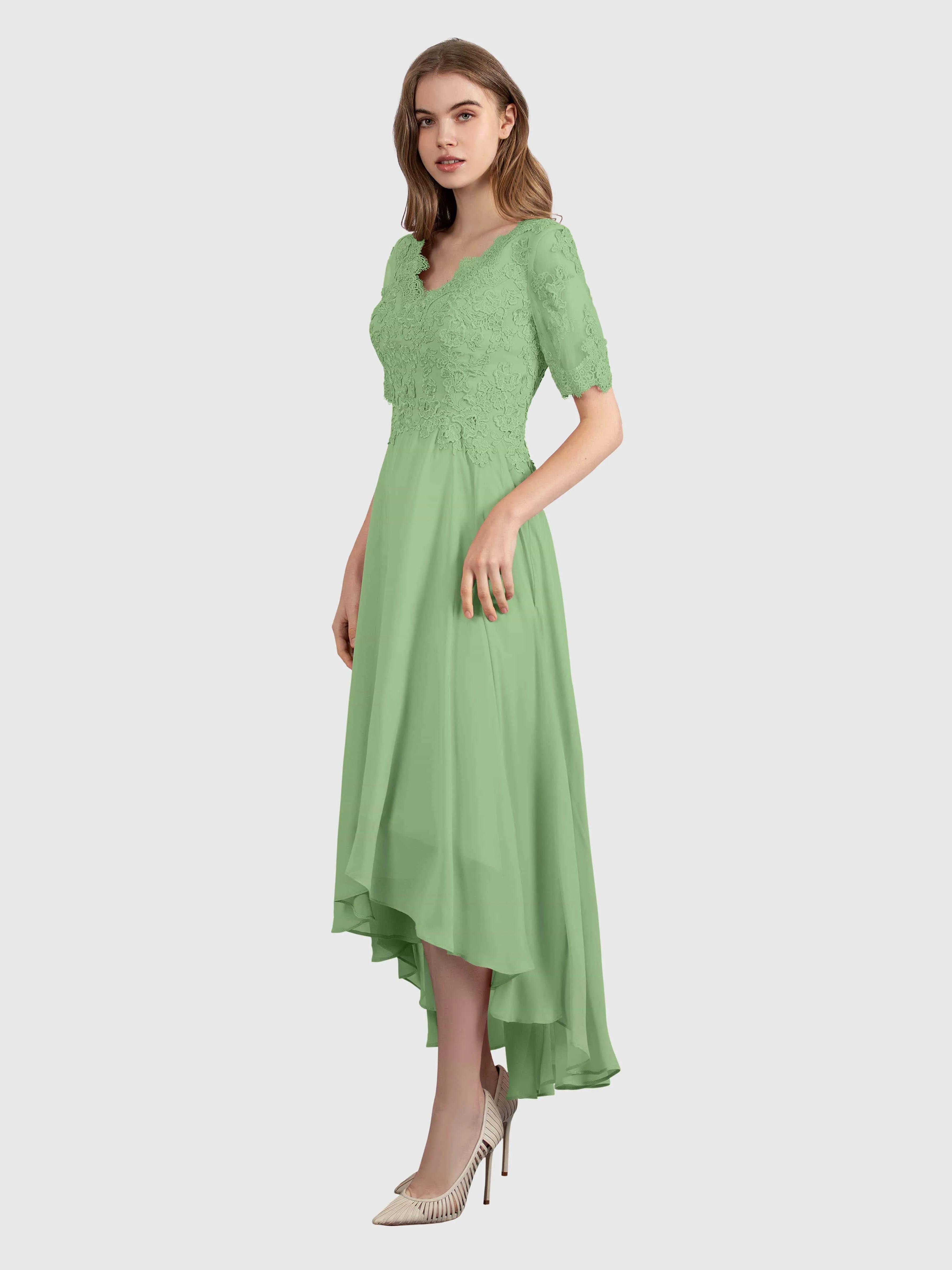 Amelia Chic Asymmetrical Short Sleeves Bridesmaid Dresses