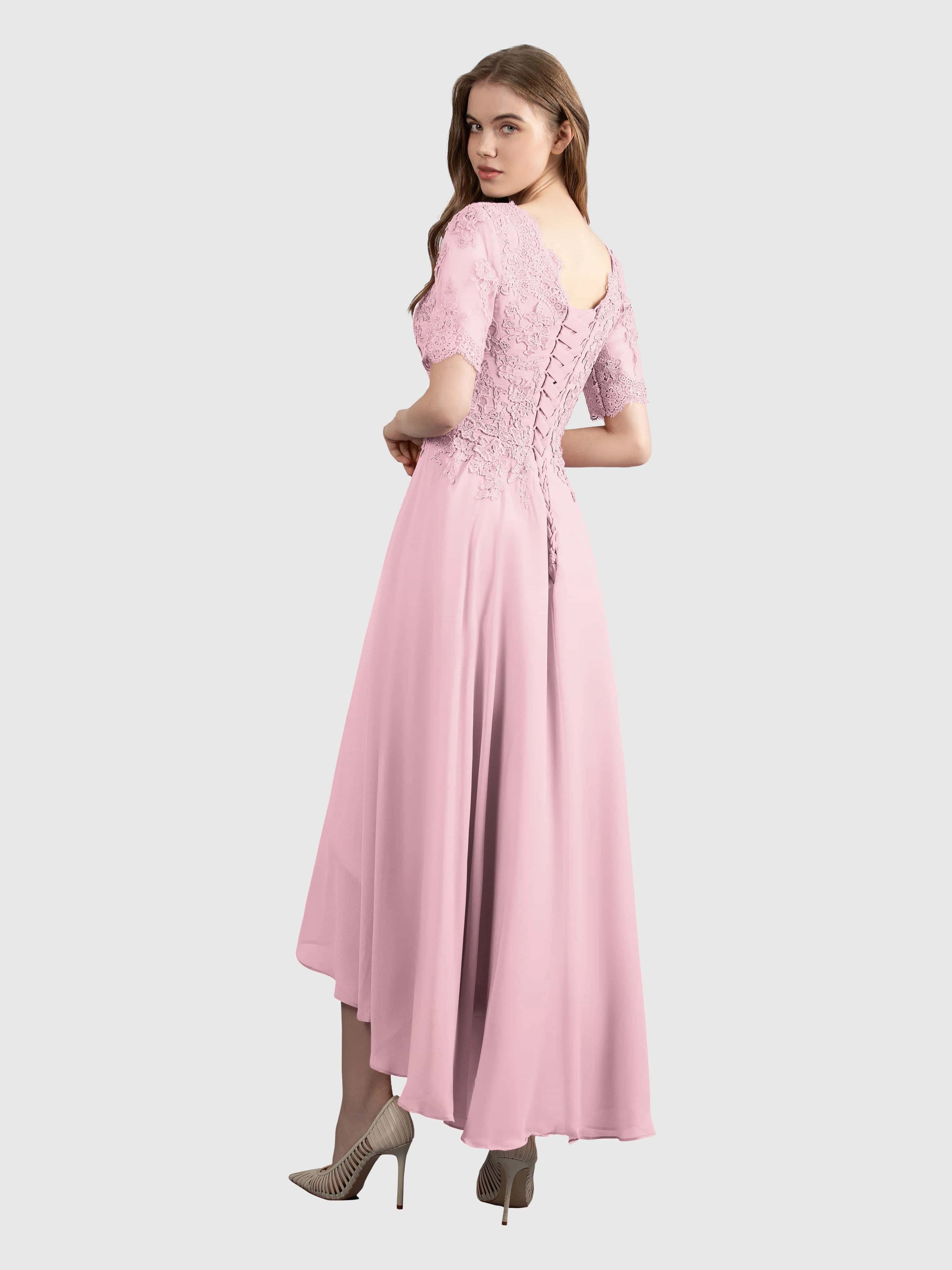 Amelia Chic Asymmetrical Short Sleeves Bridesmaid Dresses