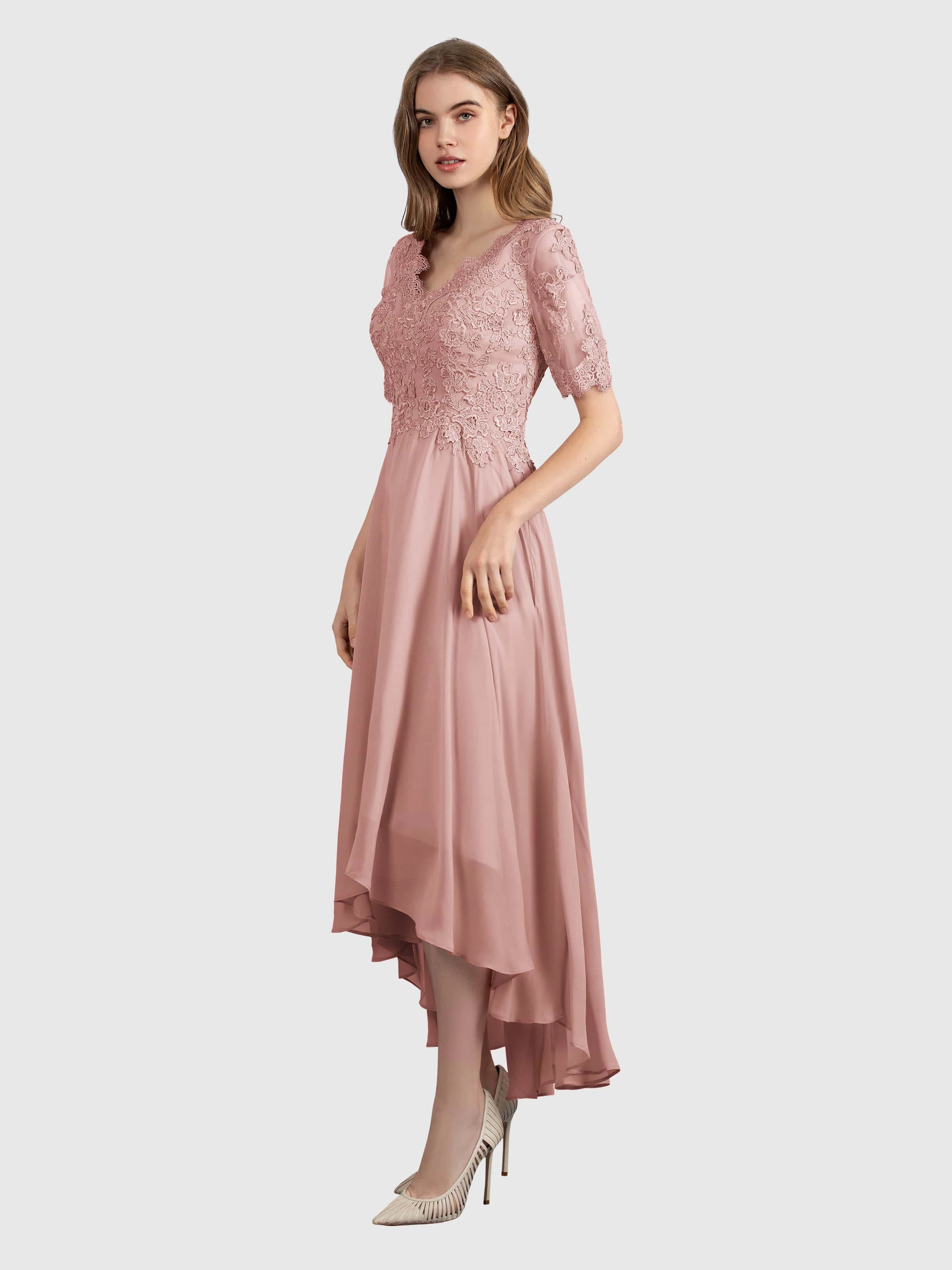 Amelia Chic Asymmetrical Short Sleeves Bridesmaid Dresses