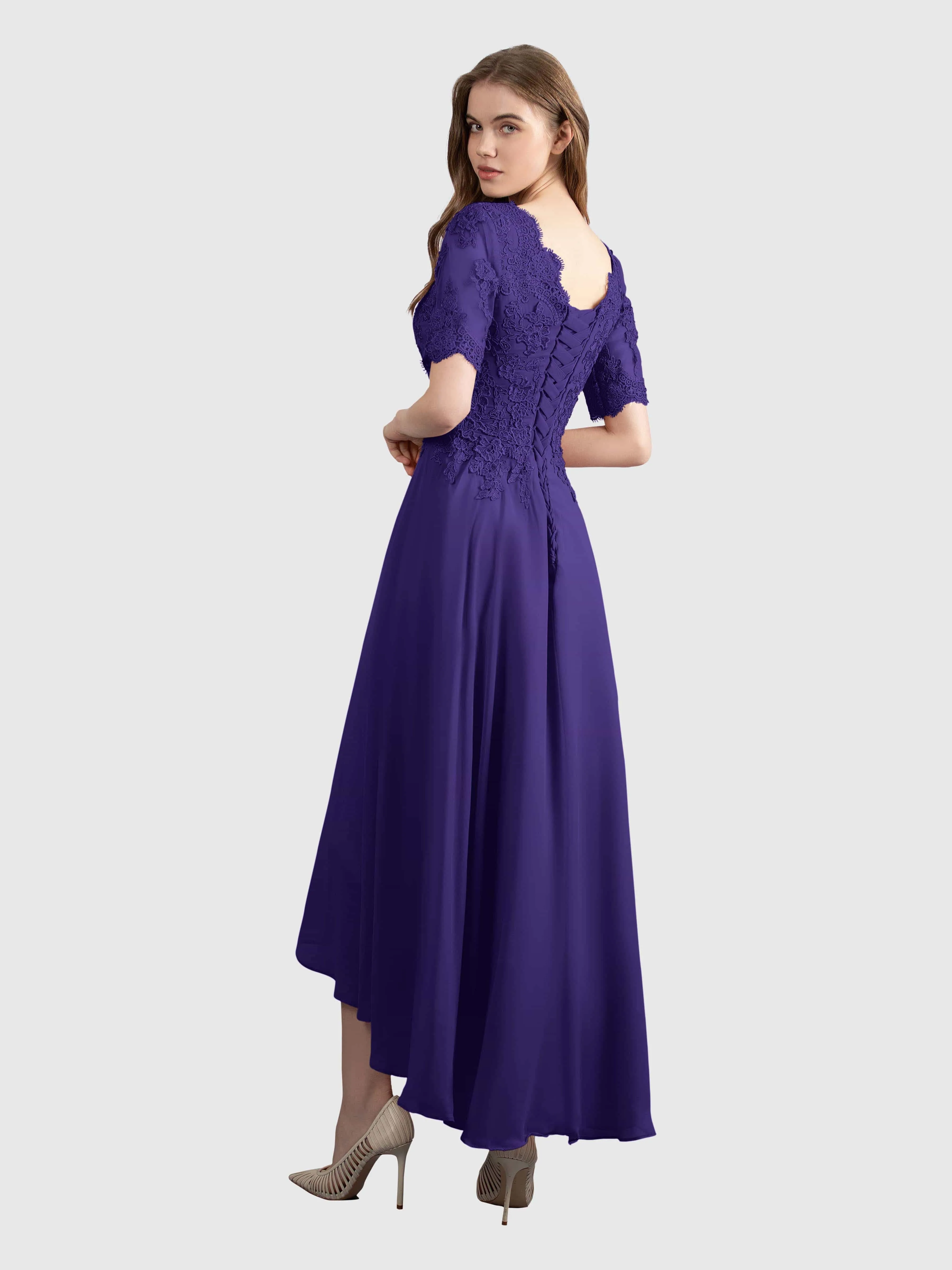 Amelia Chic Asymmetrical Short Sleeves Bridesmaid Dresses