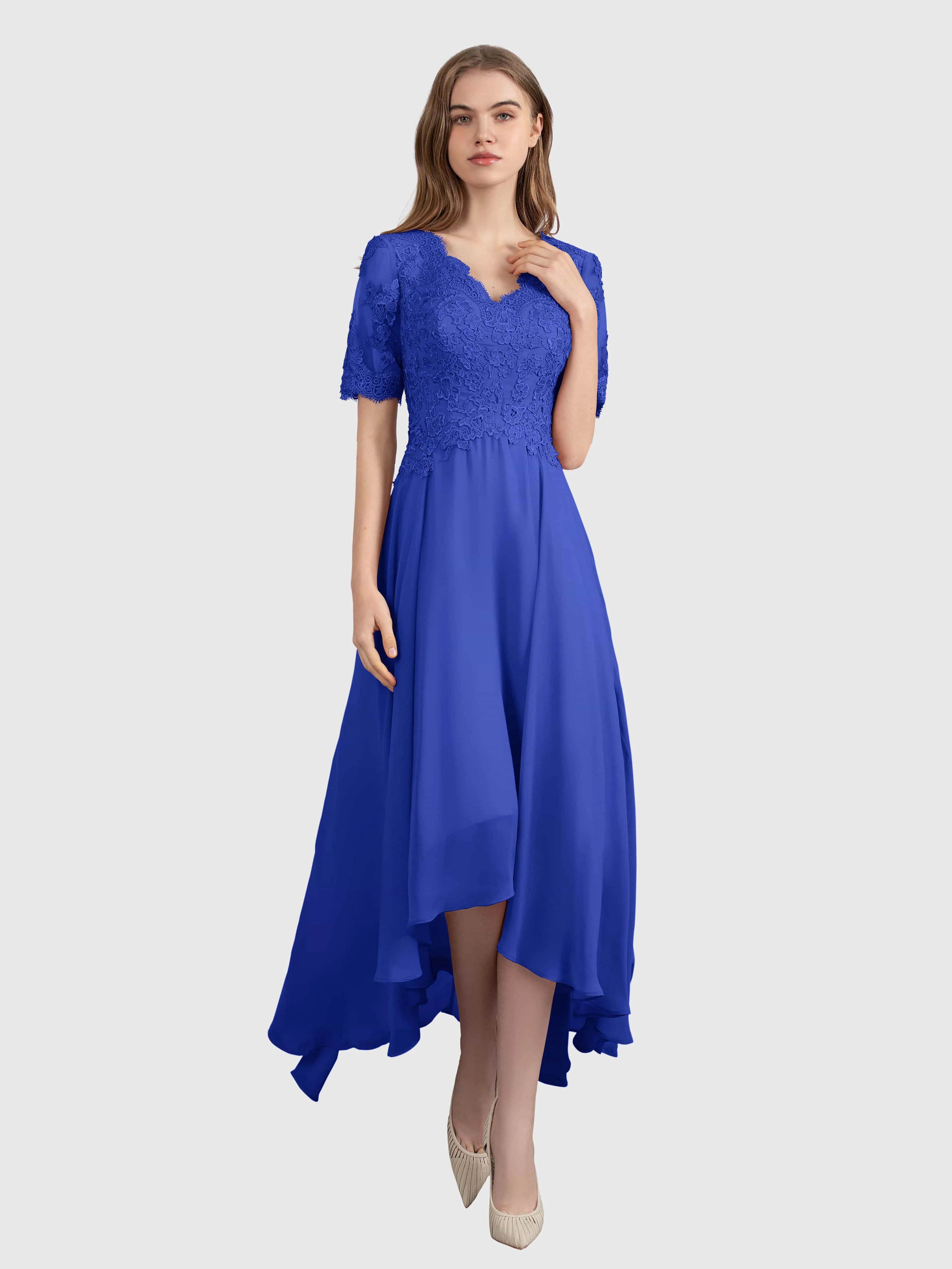 Amelia Chic Asymmetrical Short Sleeves Bridesmaid Dresses
