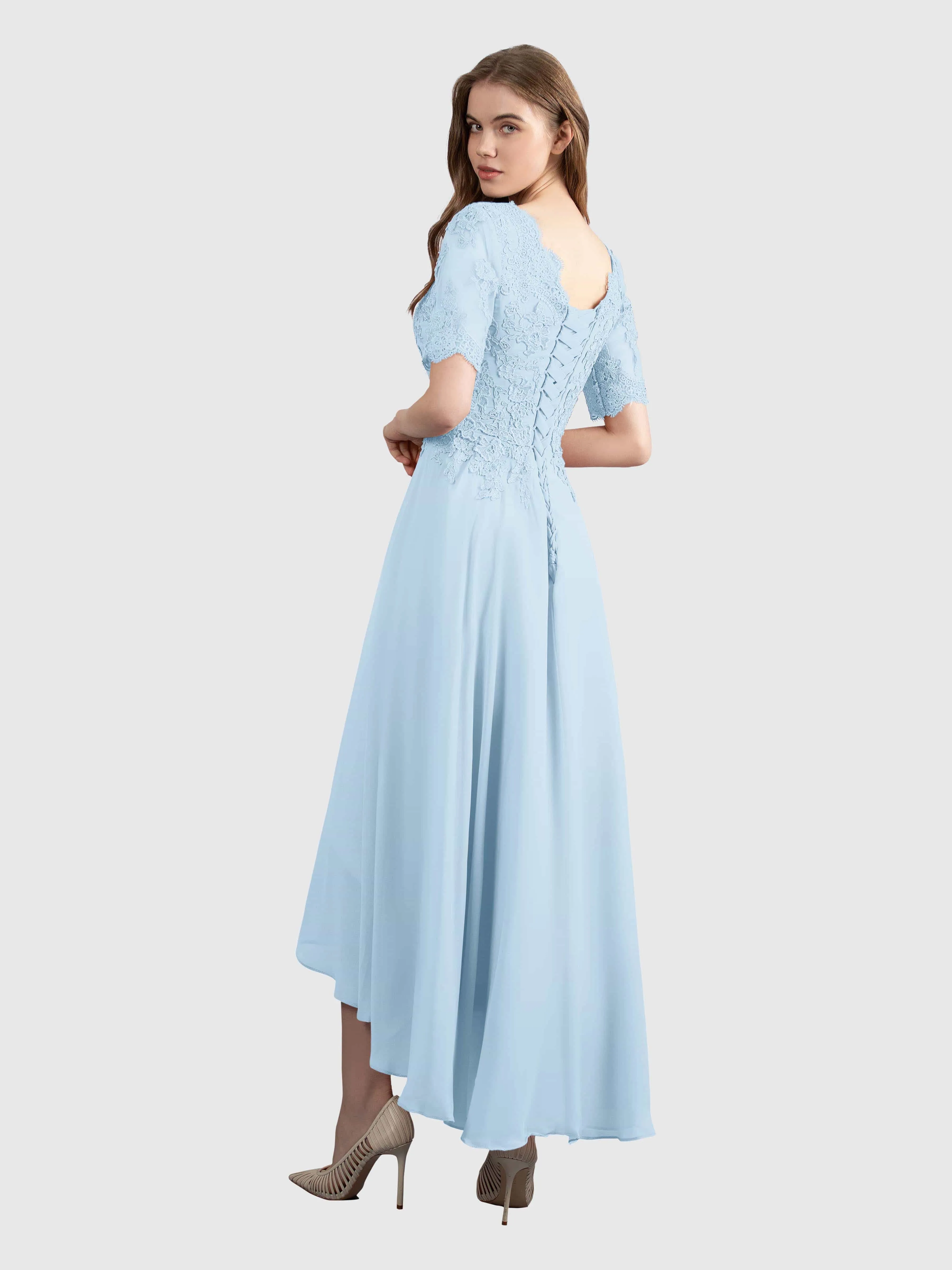 Amelia Chic Asymmetrical Short Sleeves Bridesmaid Dresses