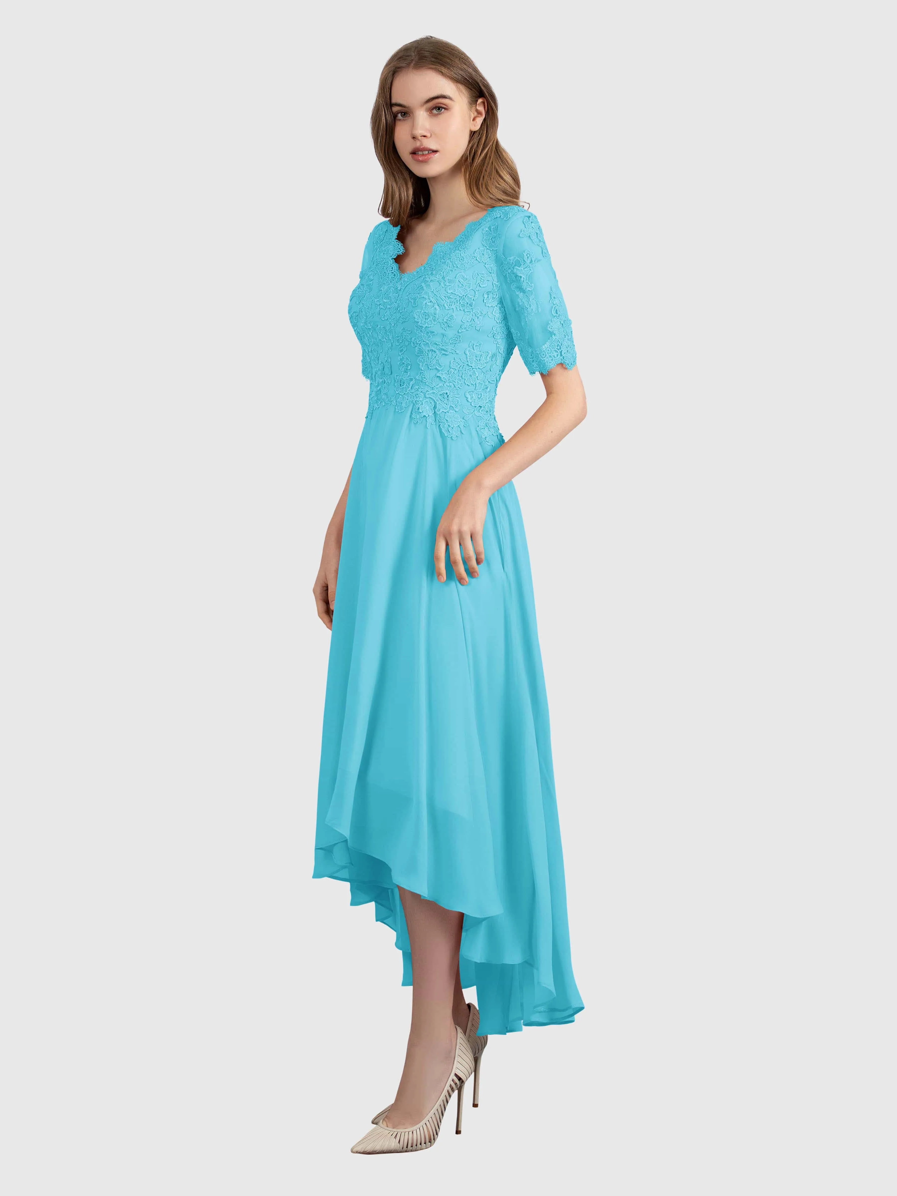 Amelia Chic Asymmetrical Short Sleeves Bridesmaid Dresses