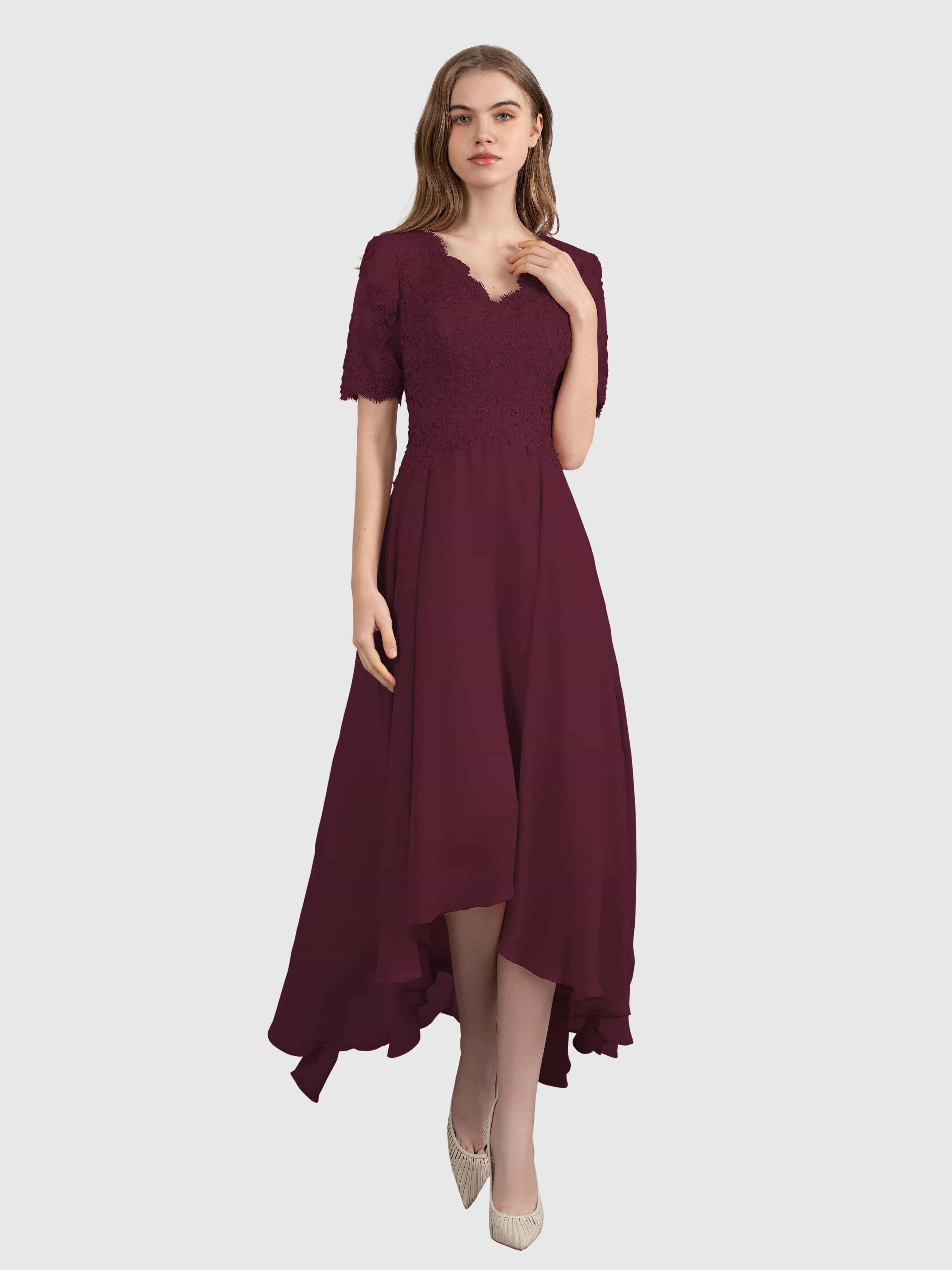 Amelia Chic Asymmetrical Short Sleeves Bridesmaid Dresses