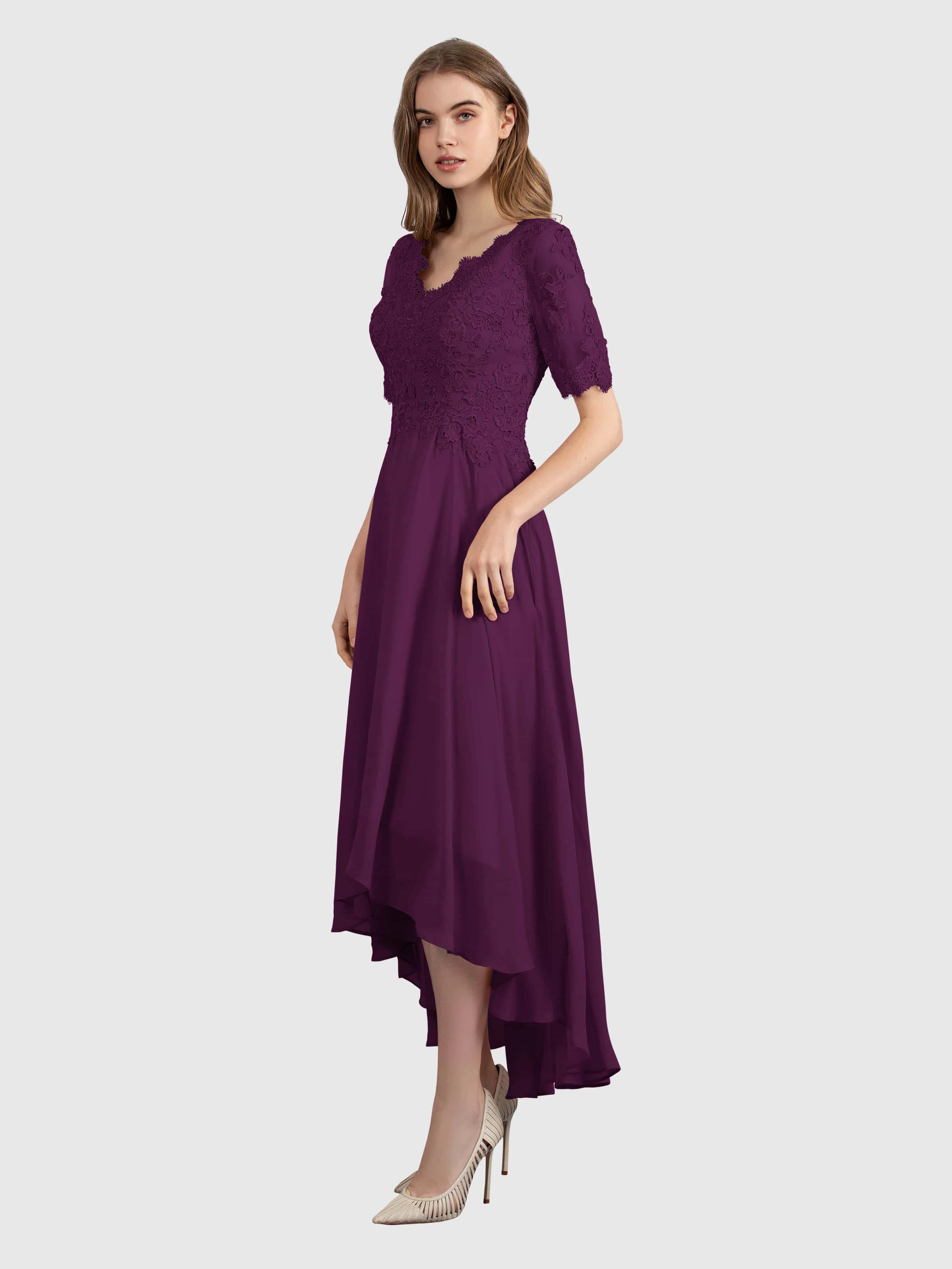 Amelia Chic Asymmetrical Short Sleeves Bridesmaid Dresses