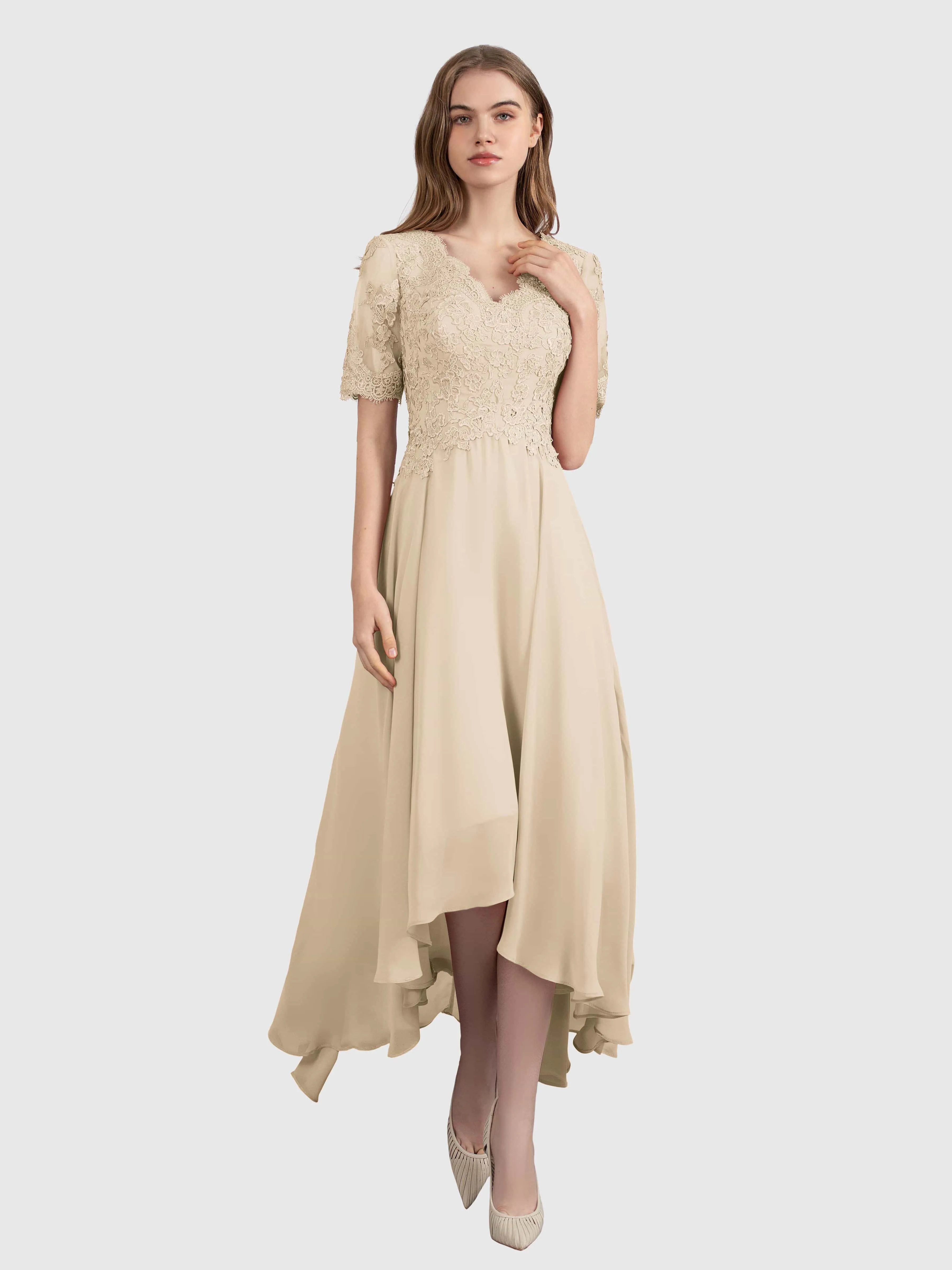Amelia Chic Asymmetrical Short Sleeves Bridesmaid Dresses
