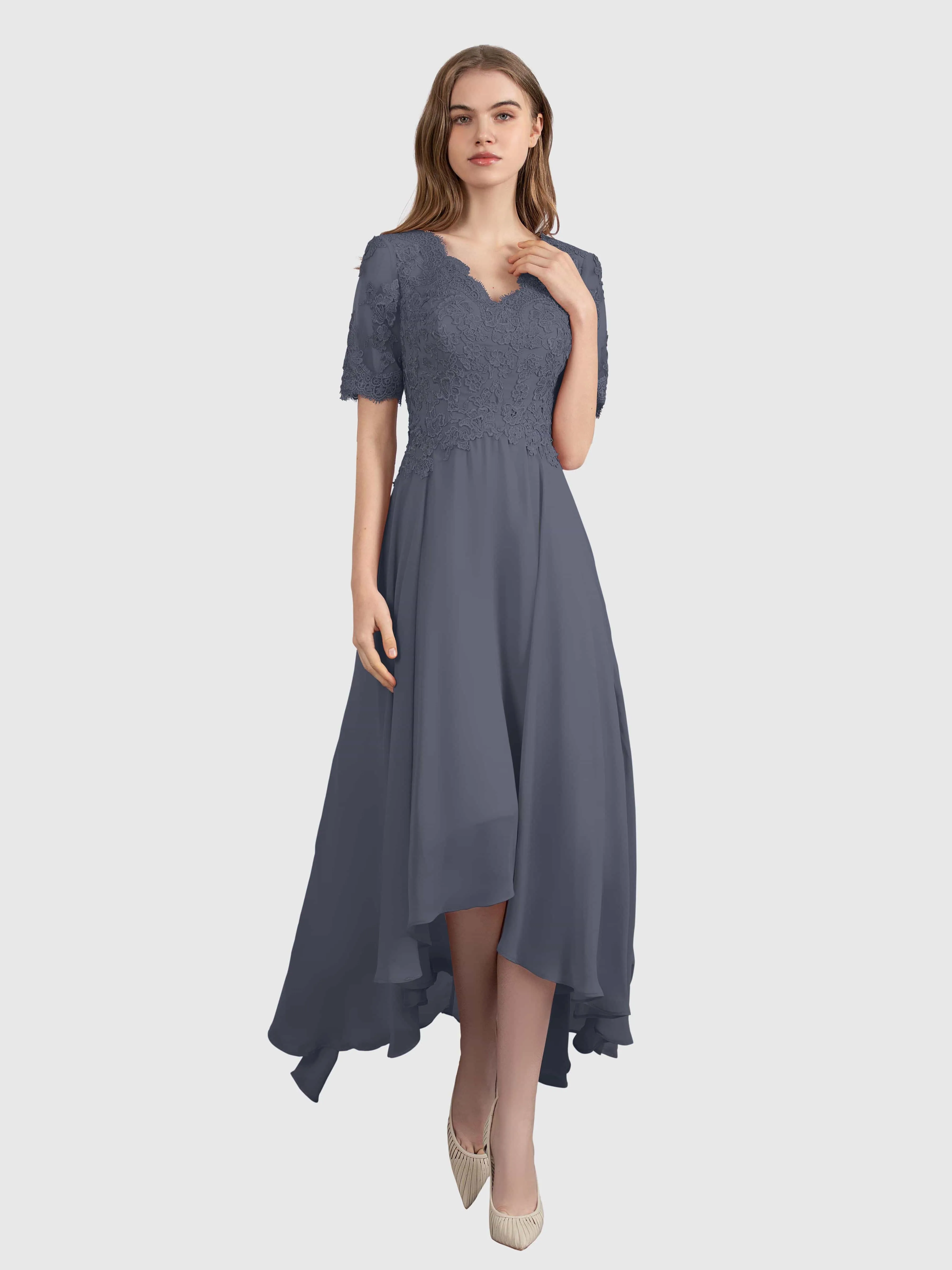 Amelia Chic Asymmetrical Short Sleeves Bridesmaid Dresses