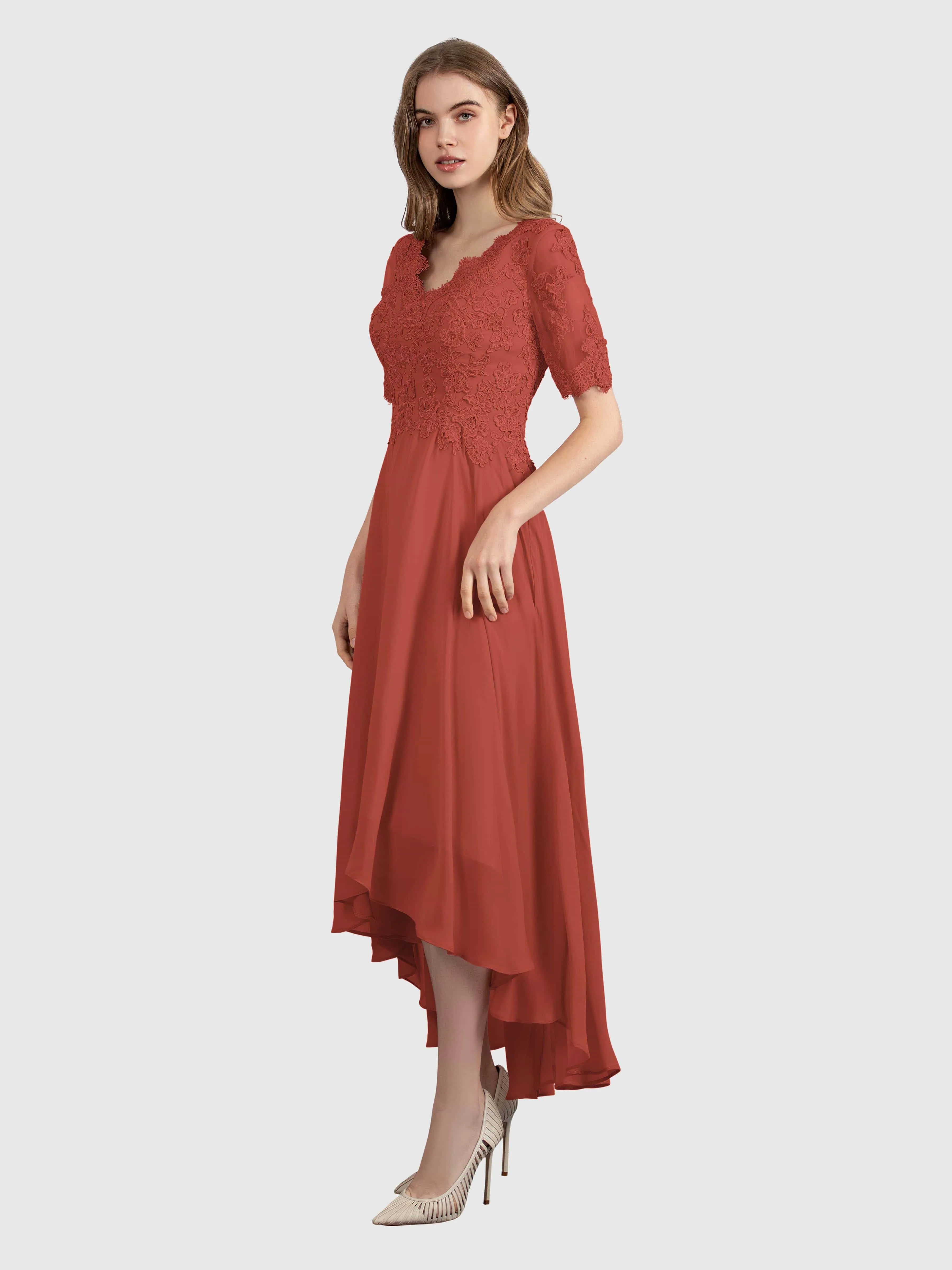 Amelia Chic Asymmetrical Short Sleeves Bridesmaid Dresses