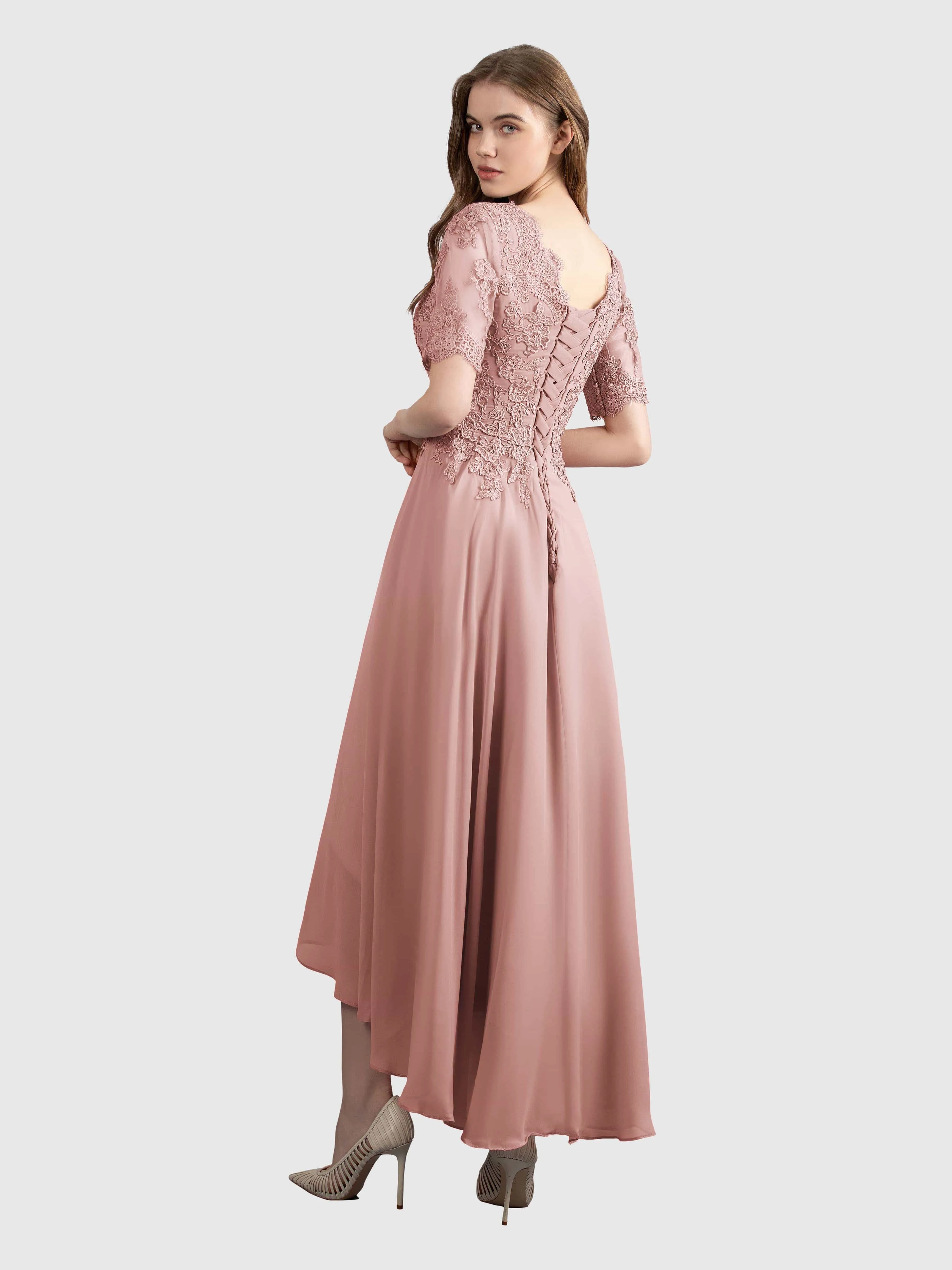 Amelia Chic Asymmetrical Short Sleeves Bridesmaid Dresses