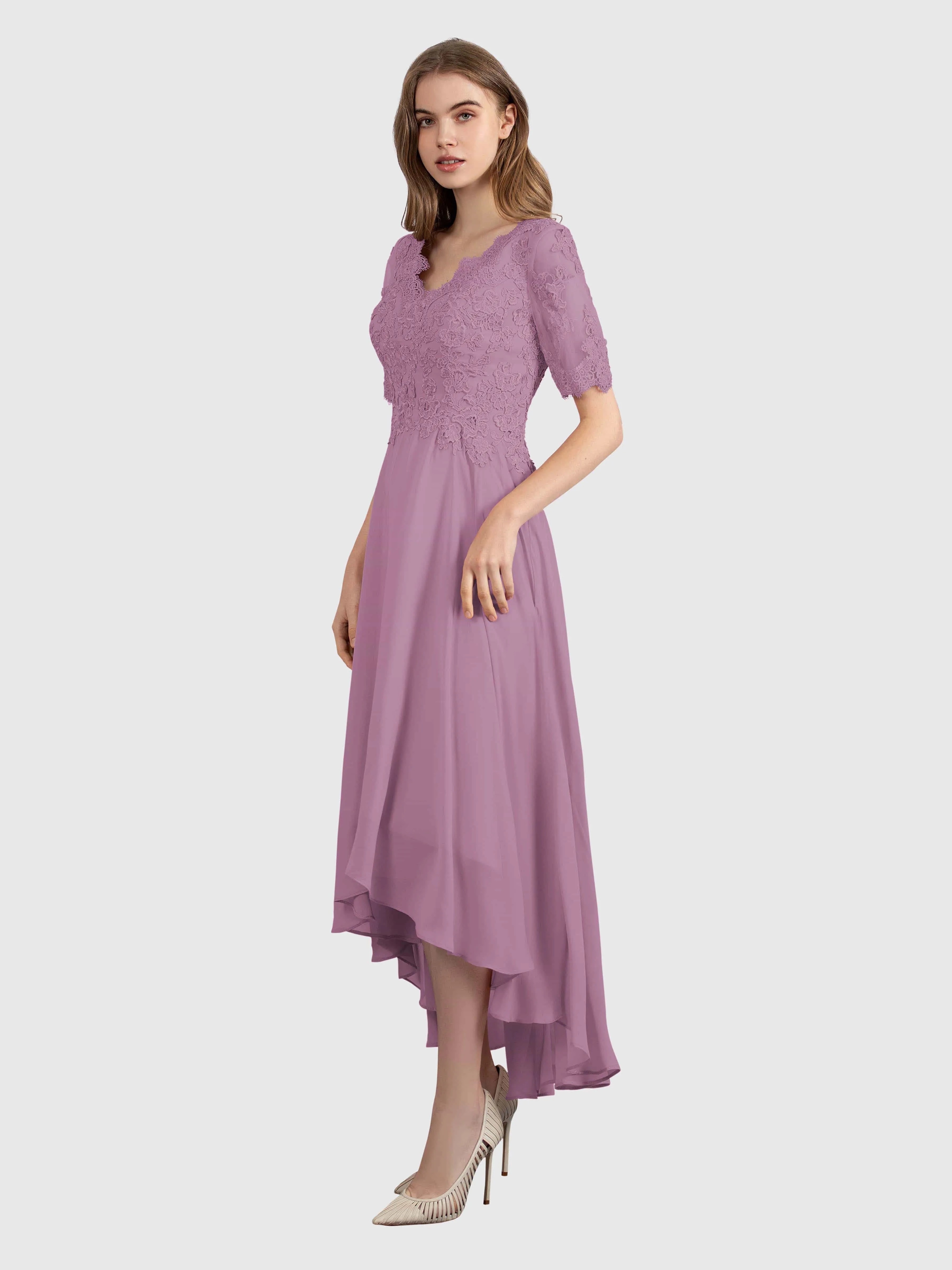 Amelia Chic Asymmetrical Short Sleeves Bridesmaid Dresses