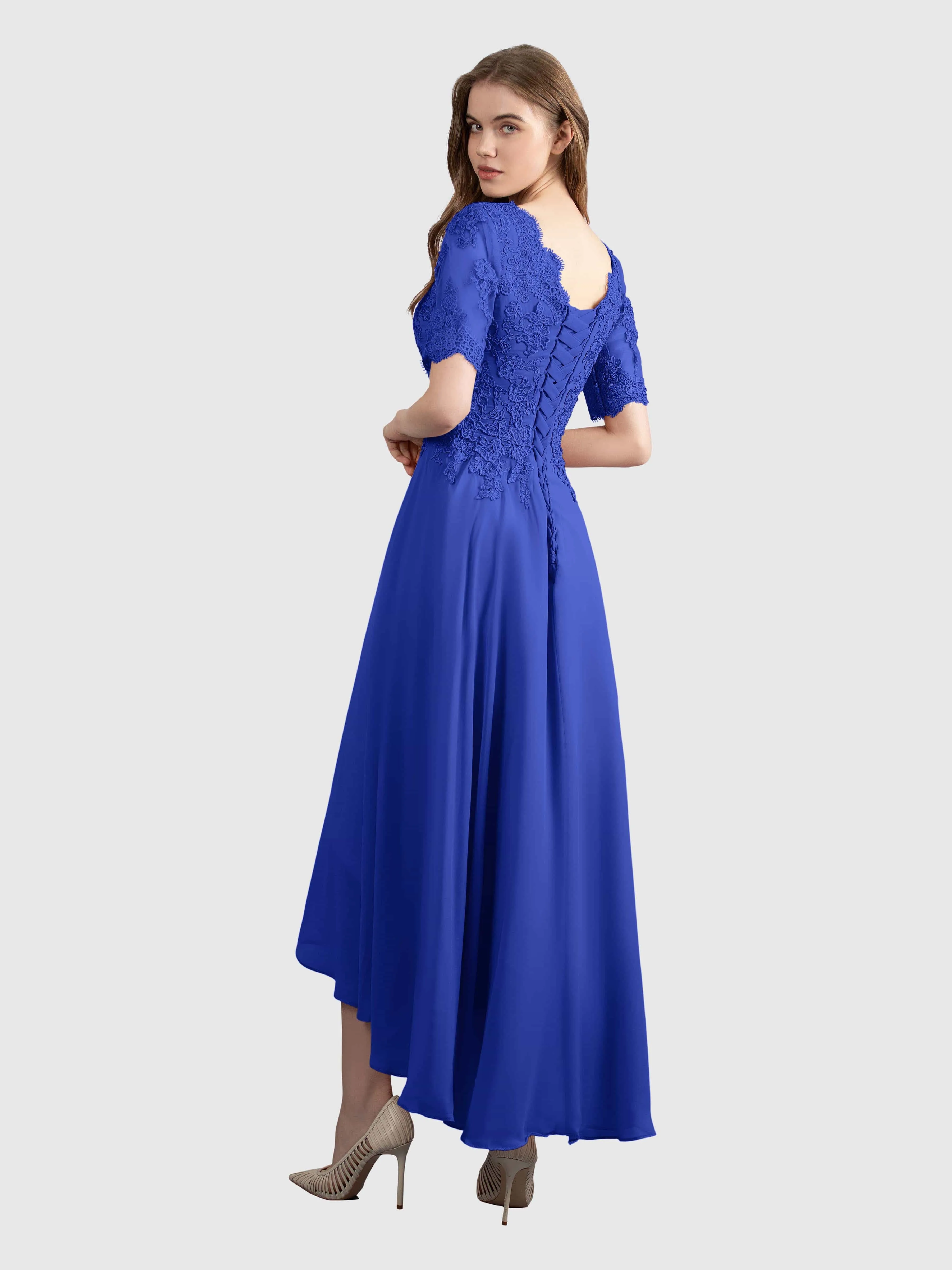 Amelia Chic Asymmetrical Short Sleeves Bridesmaid Dresses