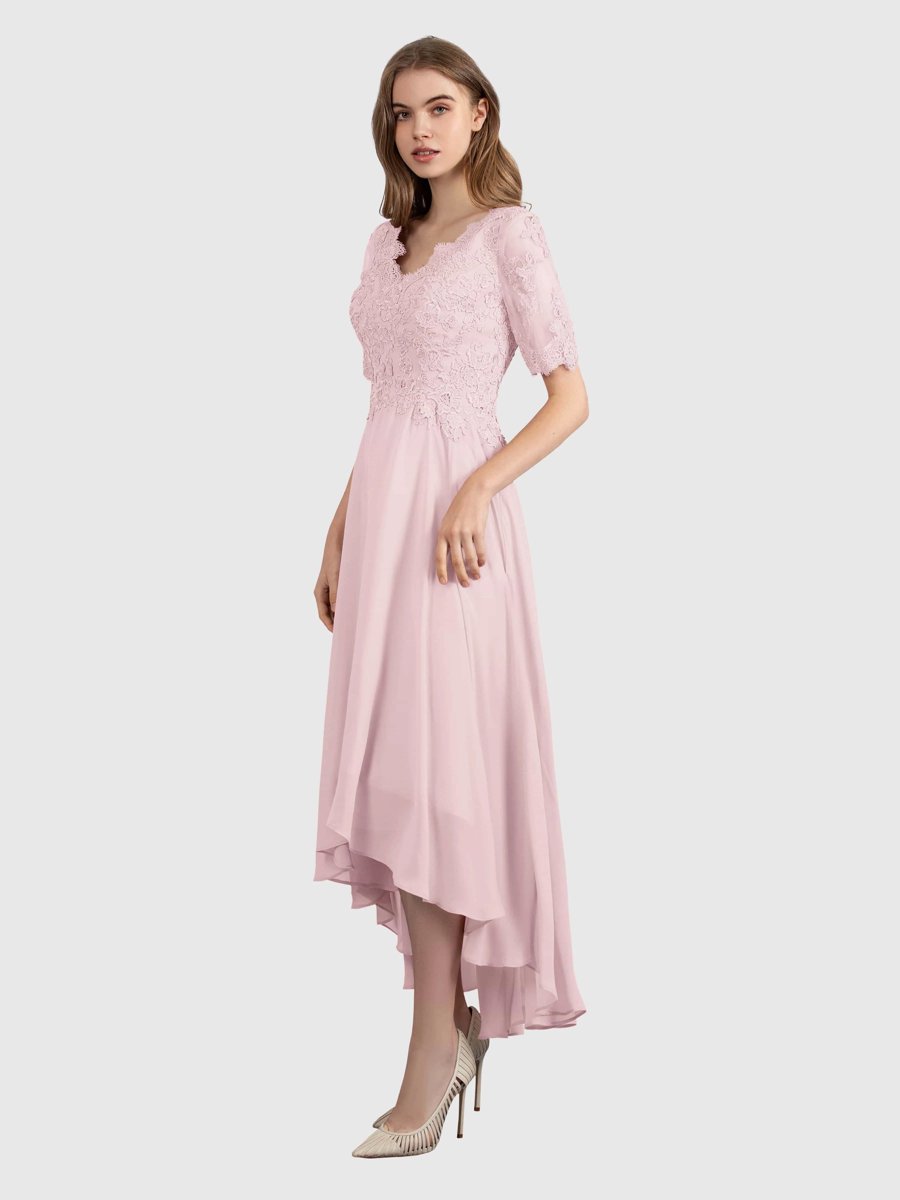 Amelia Chic Asymmetrical Short Sleeves Bridesmaid Dresses