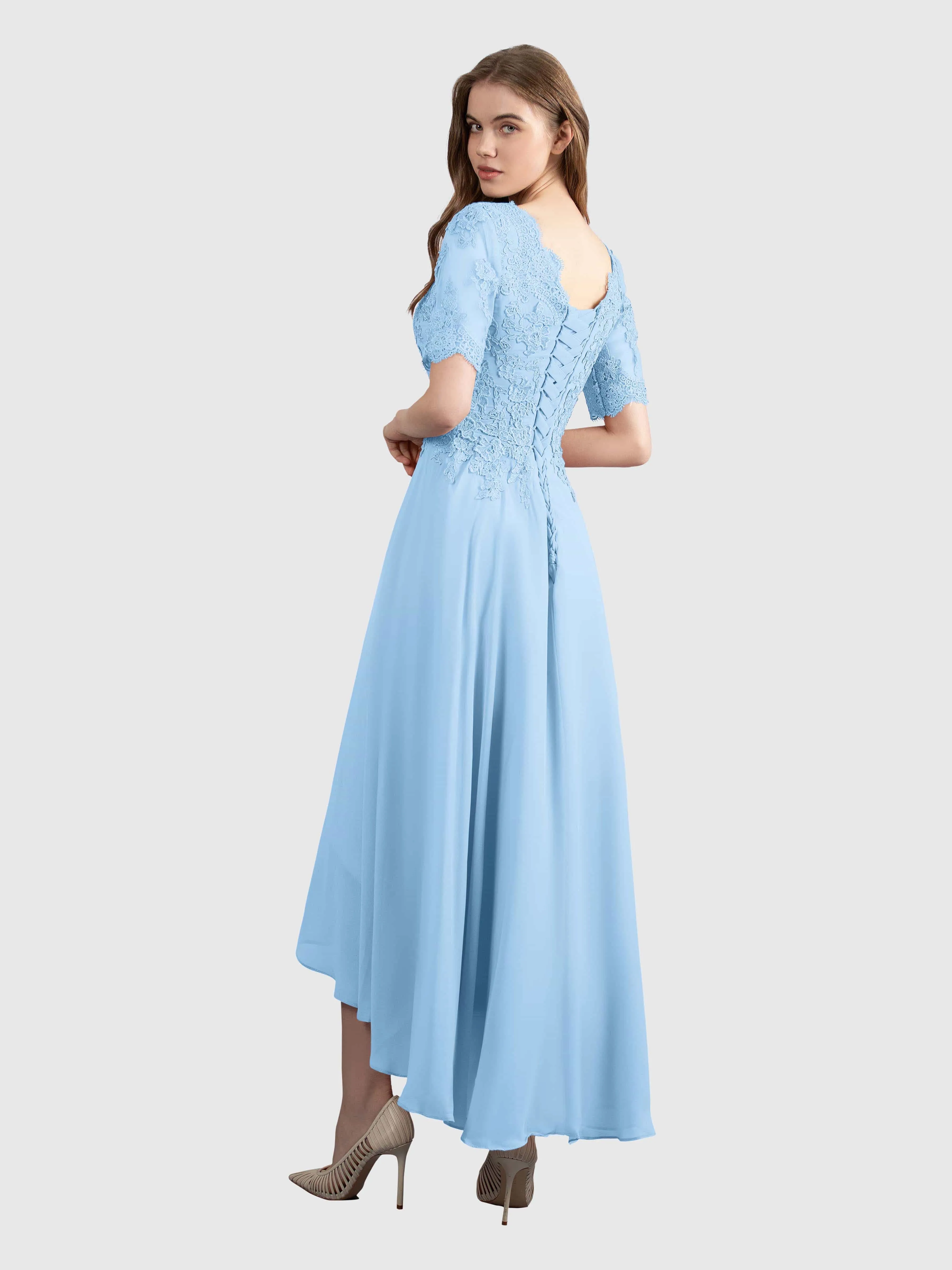 Amelia Chic Asymmetrical Short Sleeves Bridesmaid Dresses