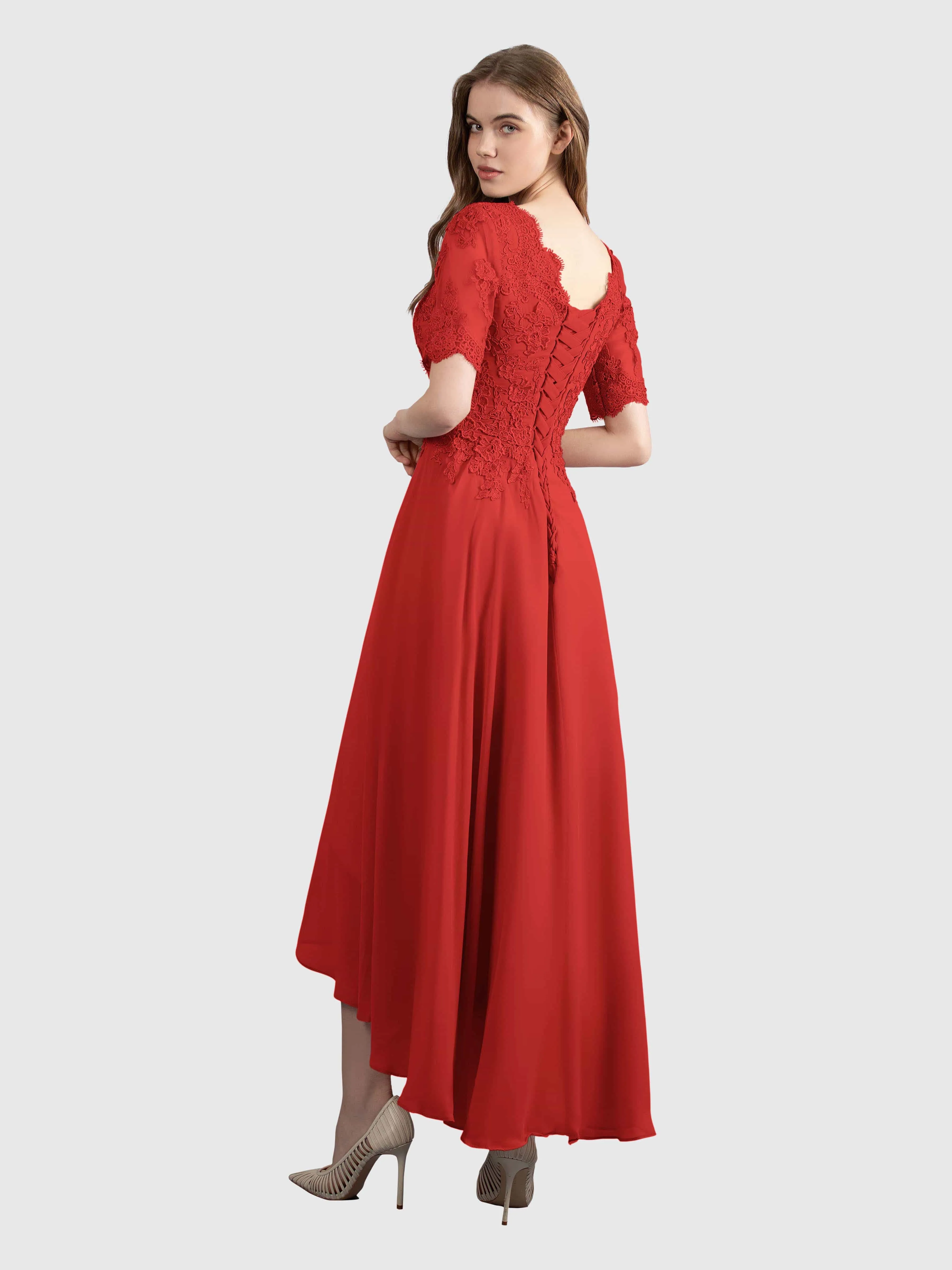 Amelia Chic Asymmetrical Short Sleeves Bridesmaid Dresses