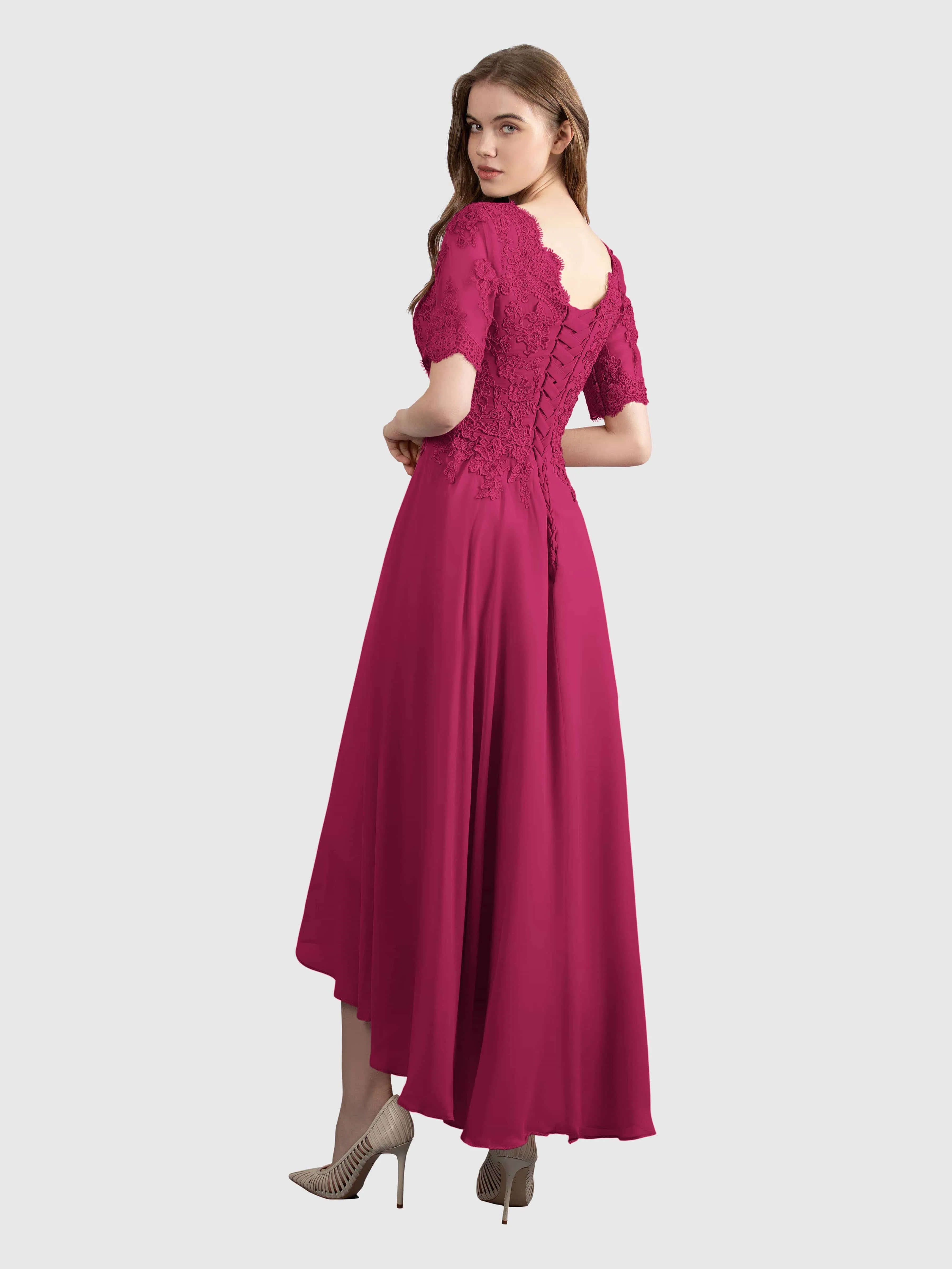 Amelia Chic Asymmetrical Short Sleeves Bridesmaid Dresses