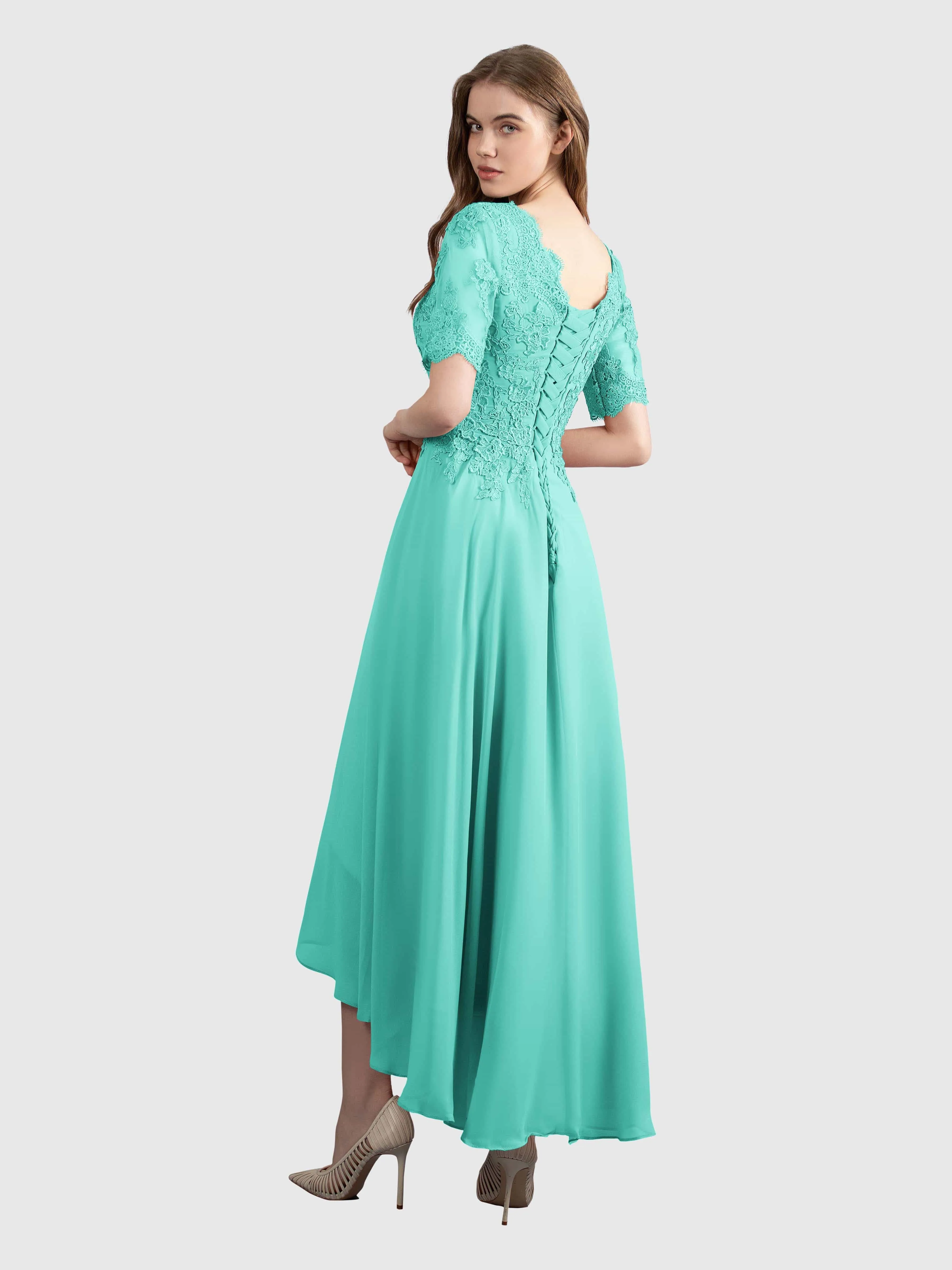 Amelia Chic Asymmetrical Short Sleeves Bridesmaid Dresses