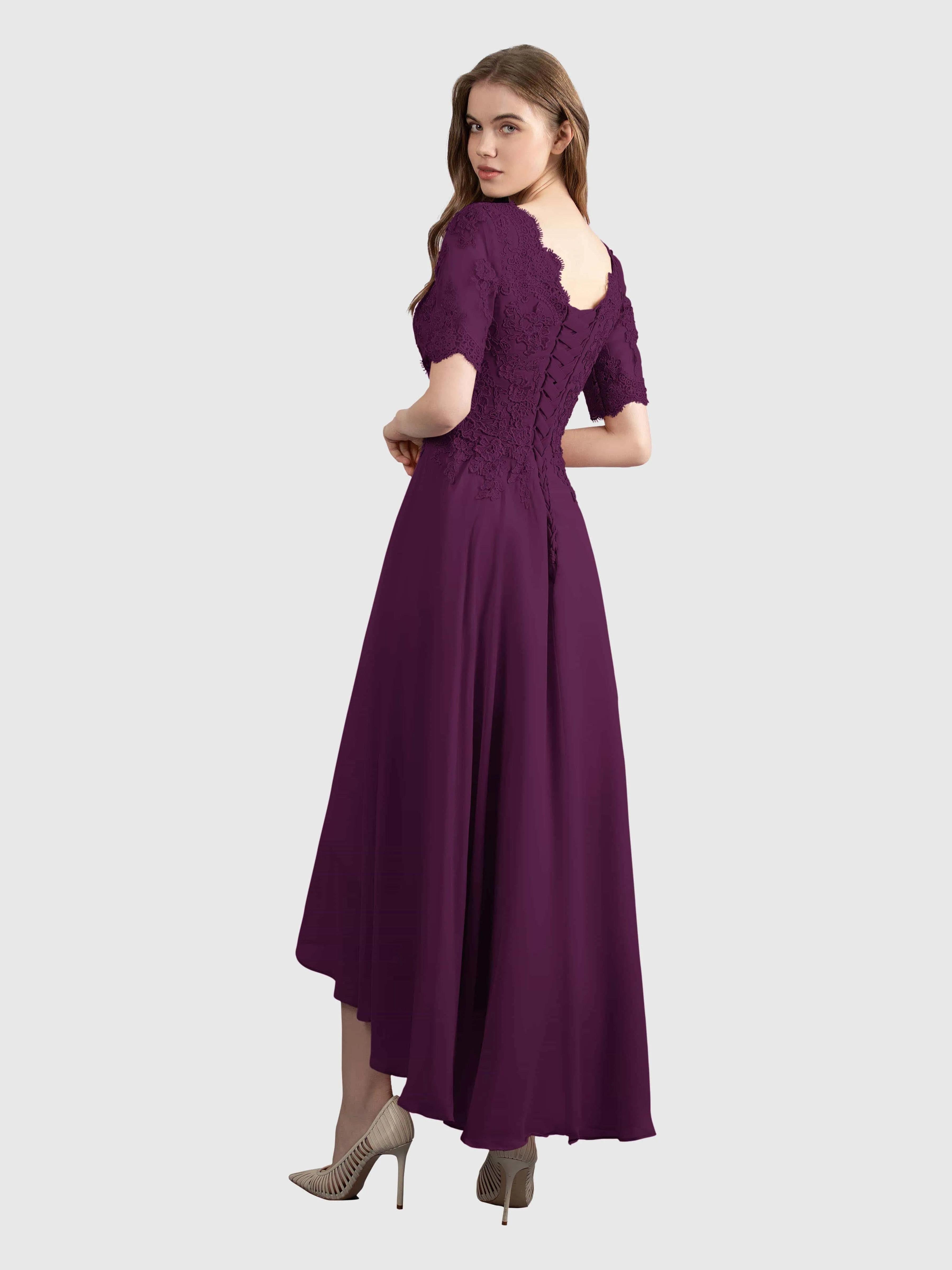 Amelia Chic Asymmetrical Short Sleeves Bridesmaid Dresses