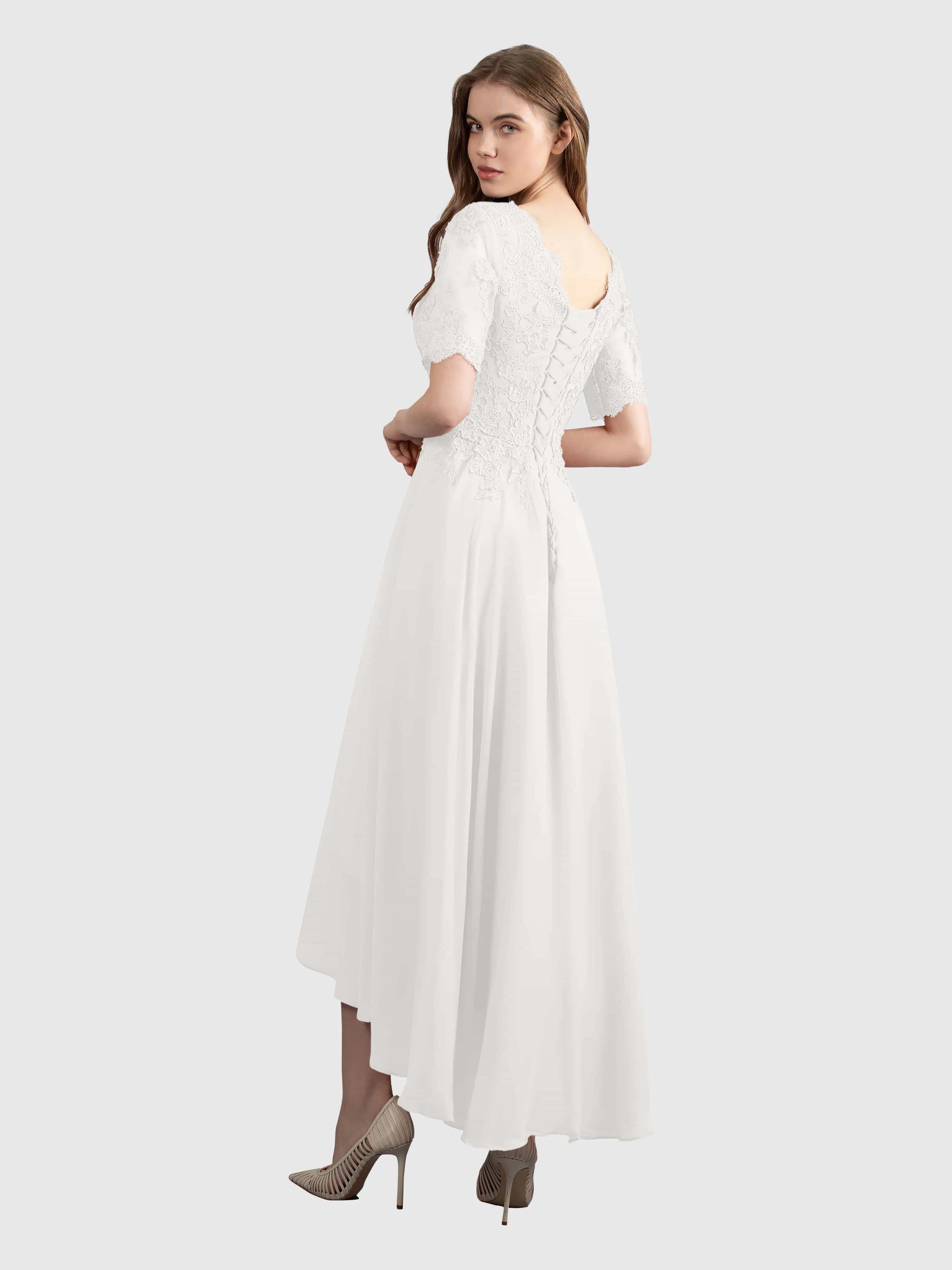 Amelia Chic Asymmetrical Short Sleeves Bridesmaid Dresses