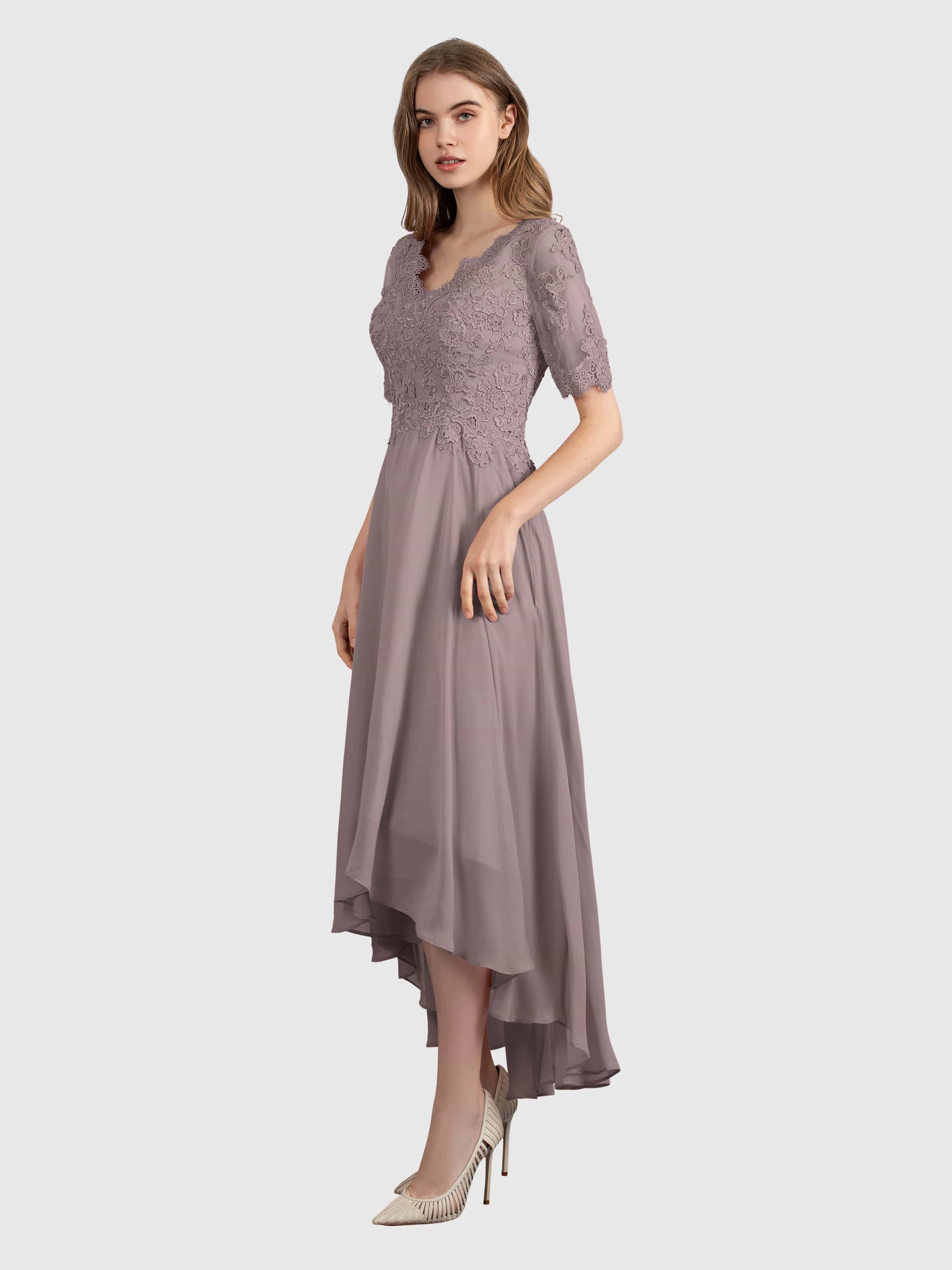 Amelia Chic Asymmetrical Short Sleeves Bridesmaid Dresses