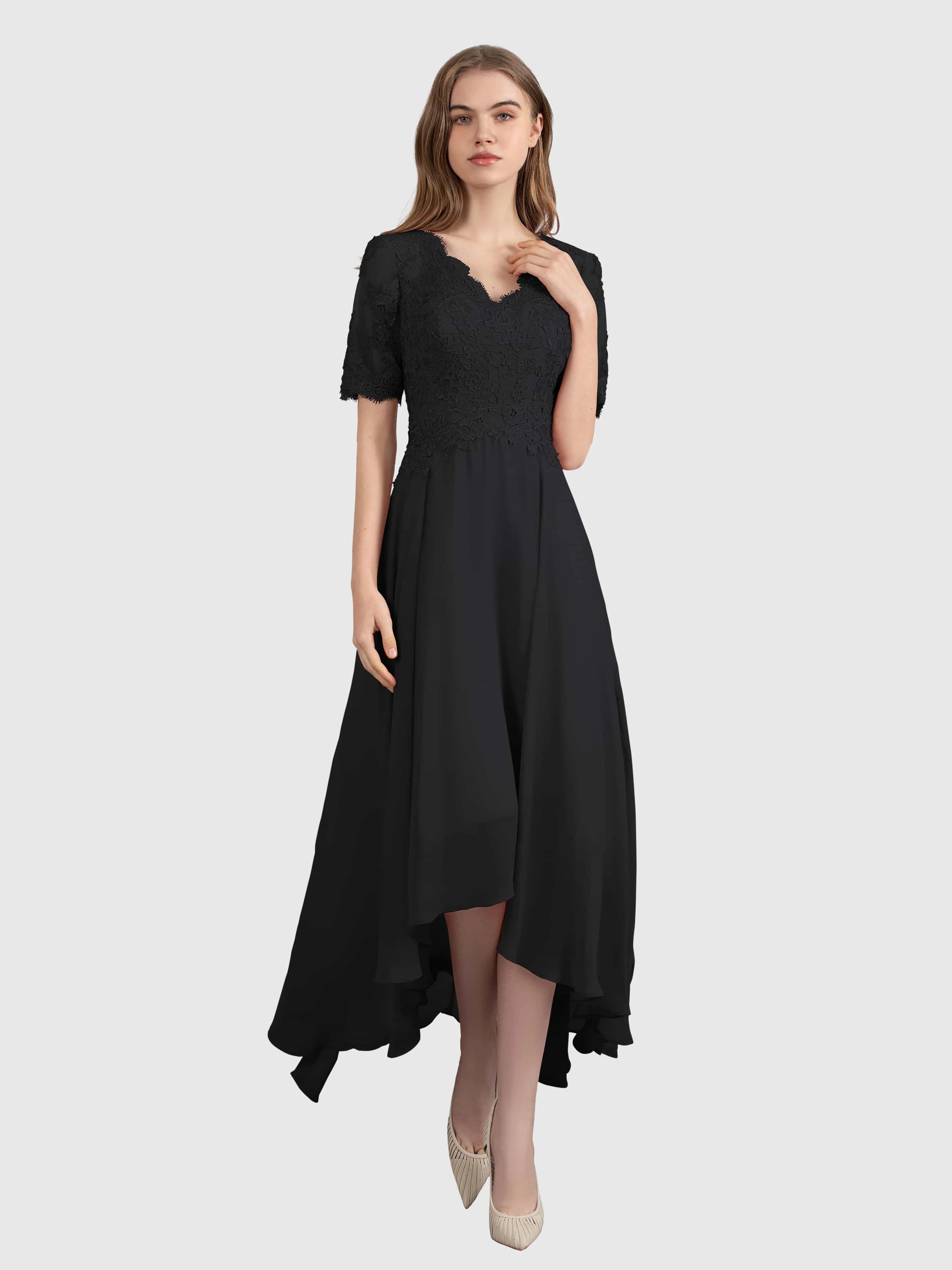 Amelia Chic Asymmetrical Short Sleeves Bridesmaid Dresses