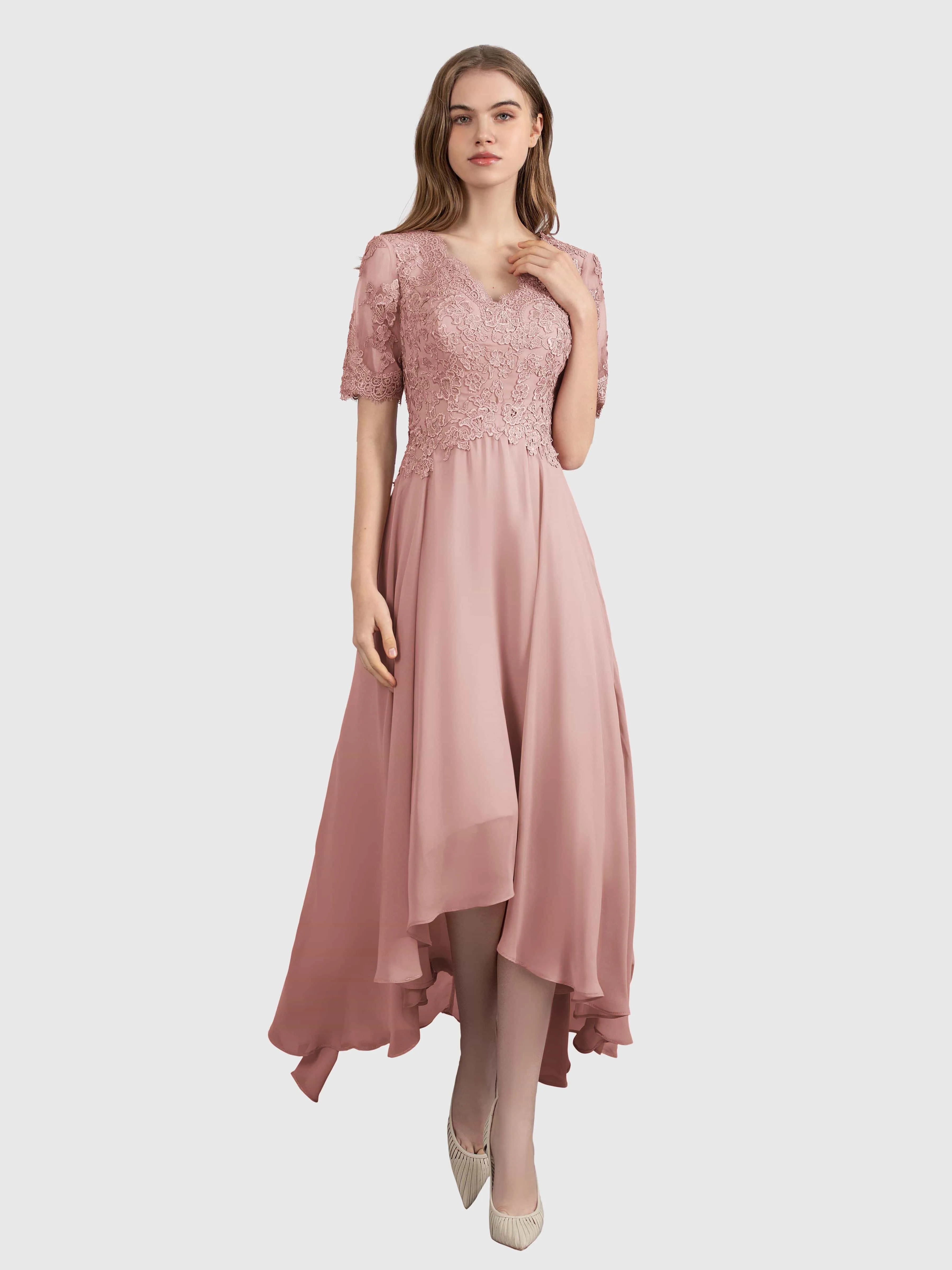 Amelia Chic Asymmetrical Short Sleeves Bridesmaid Dresses