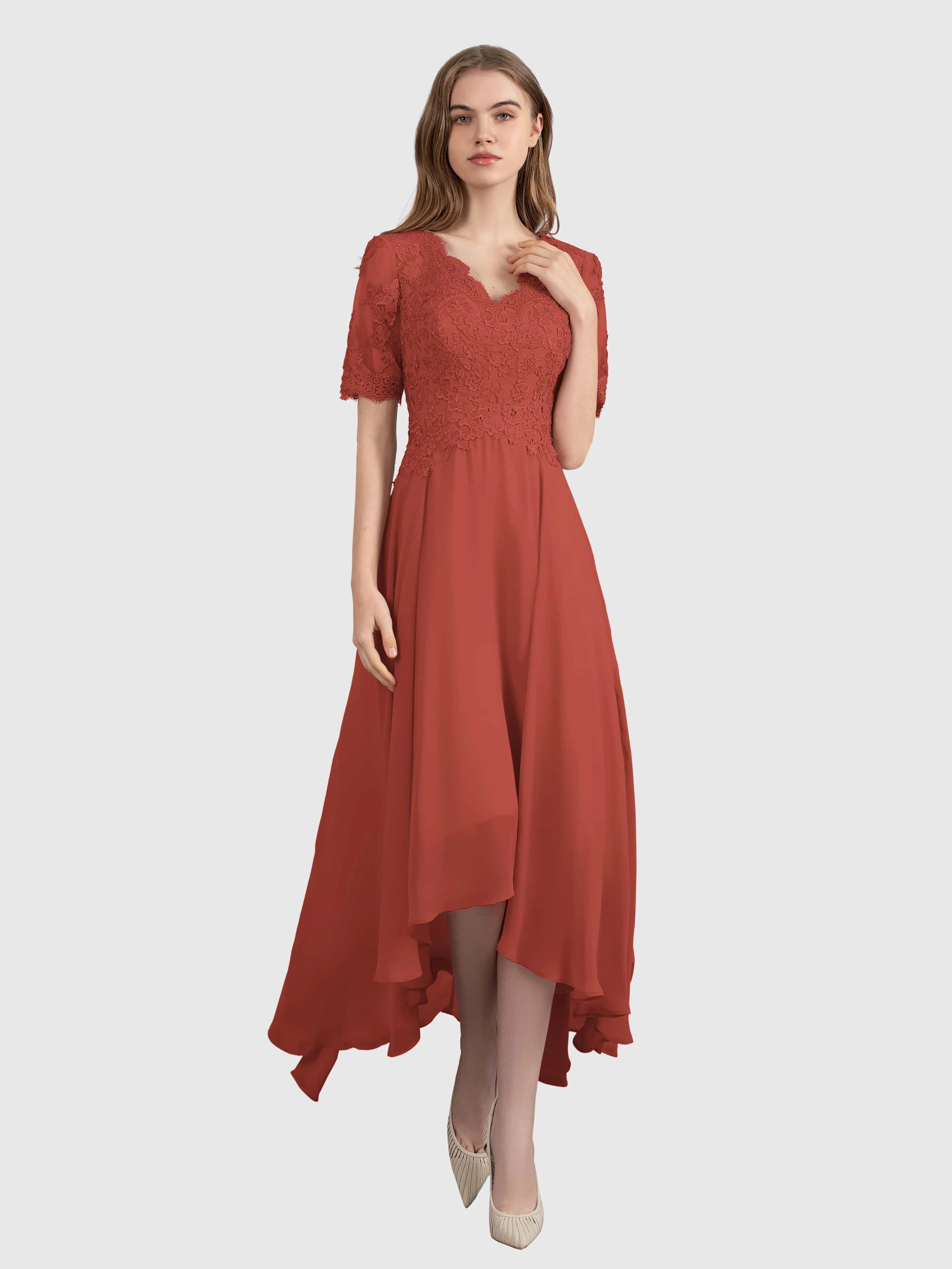 Amelia Chic Asymmetrical Short Sleeves Bridesmaid Dresses