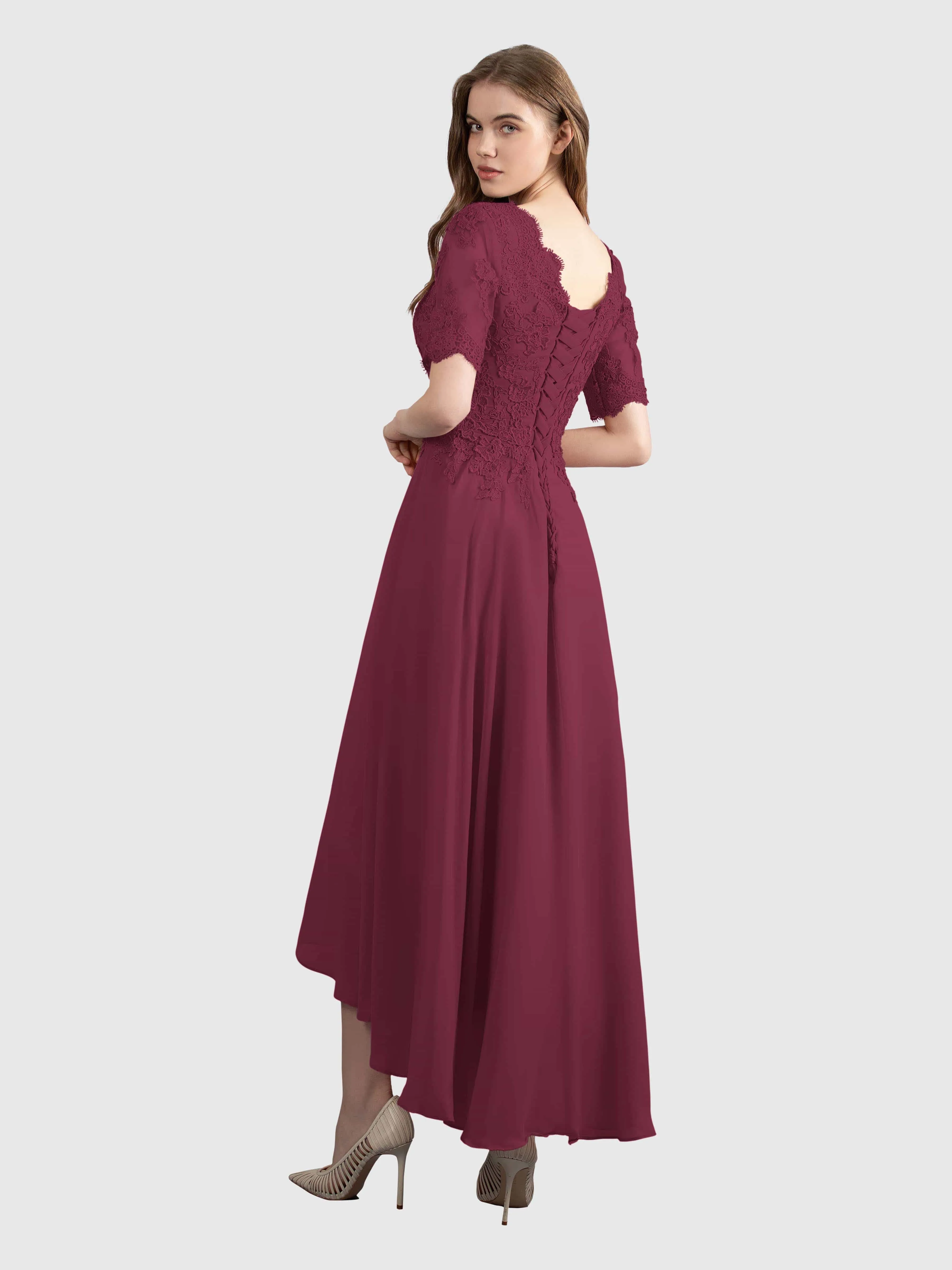 Amelia Chic Asymmetrical Short Sleeves Bridesmaid Dresses