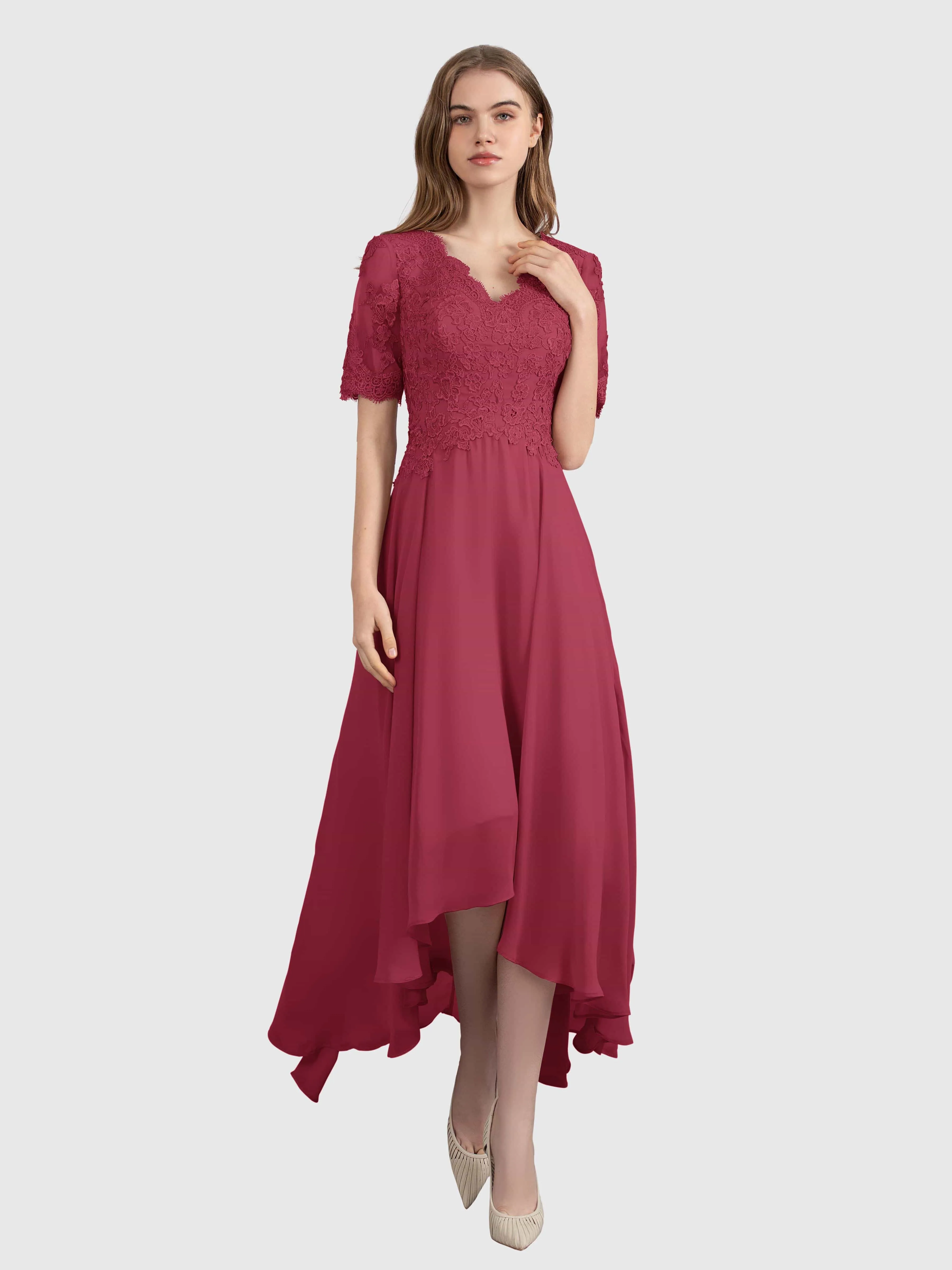 Amelia Chic Asymmetrical Short Sleeves Bridesmaid Dresses