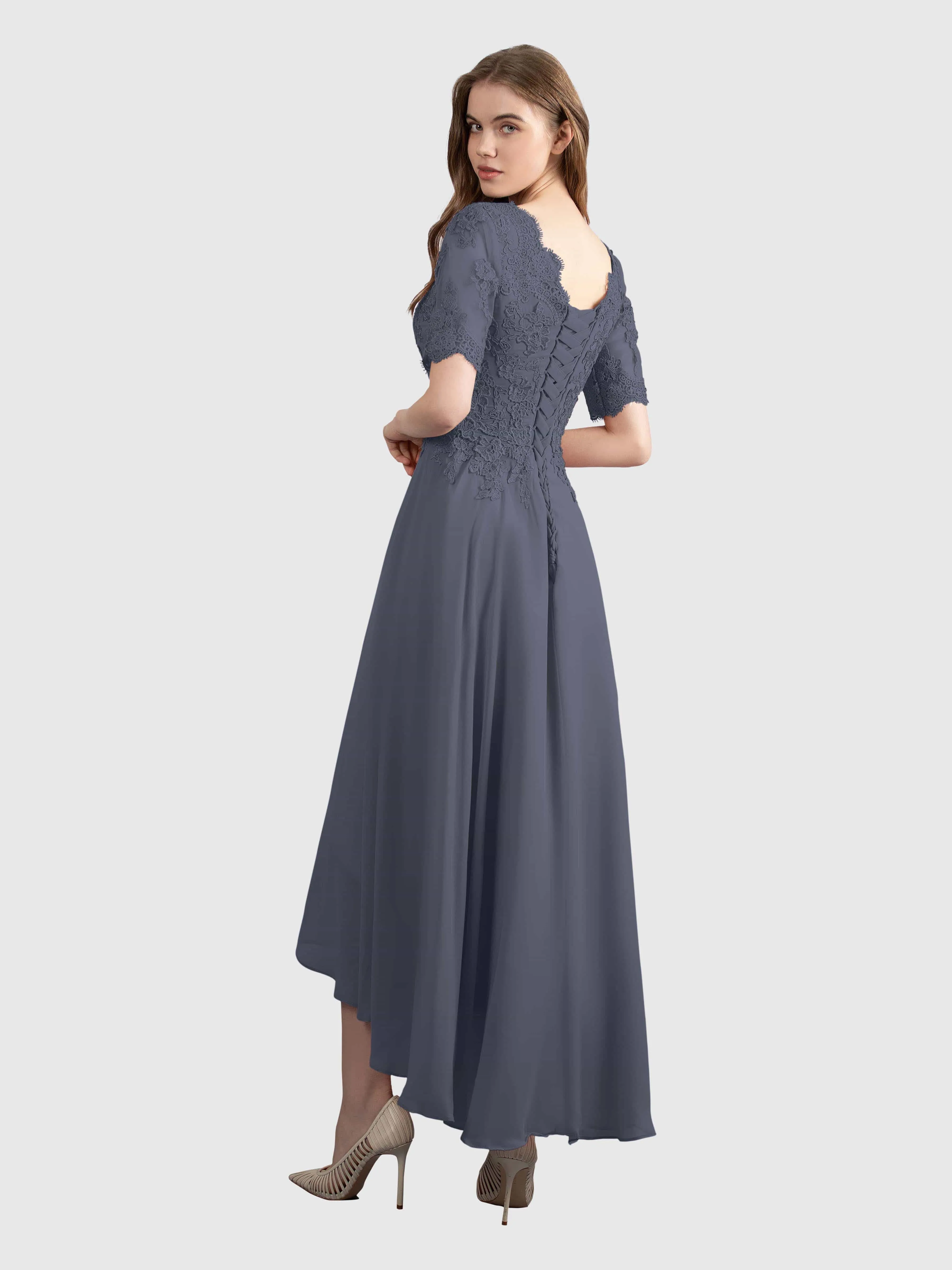 Amelia Chic Asymmetrical Short Sleeves Bridesmaid Dresses