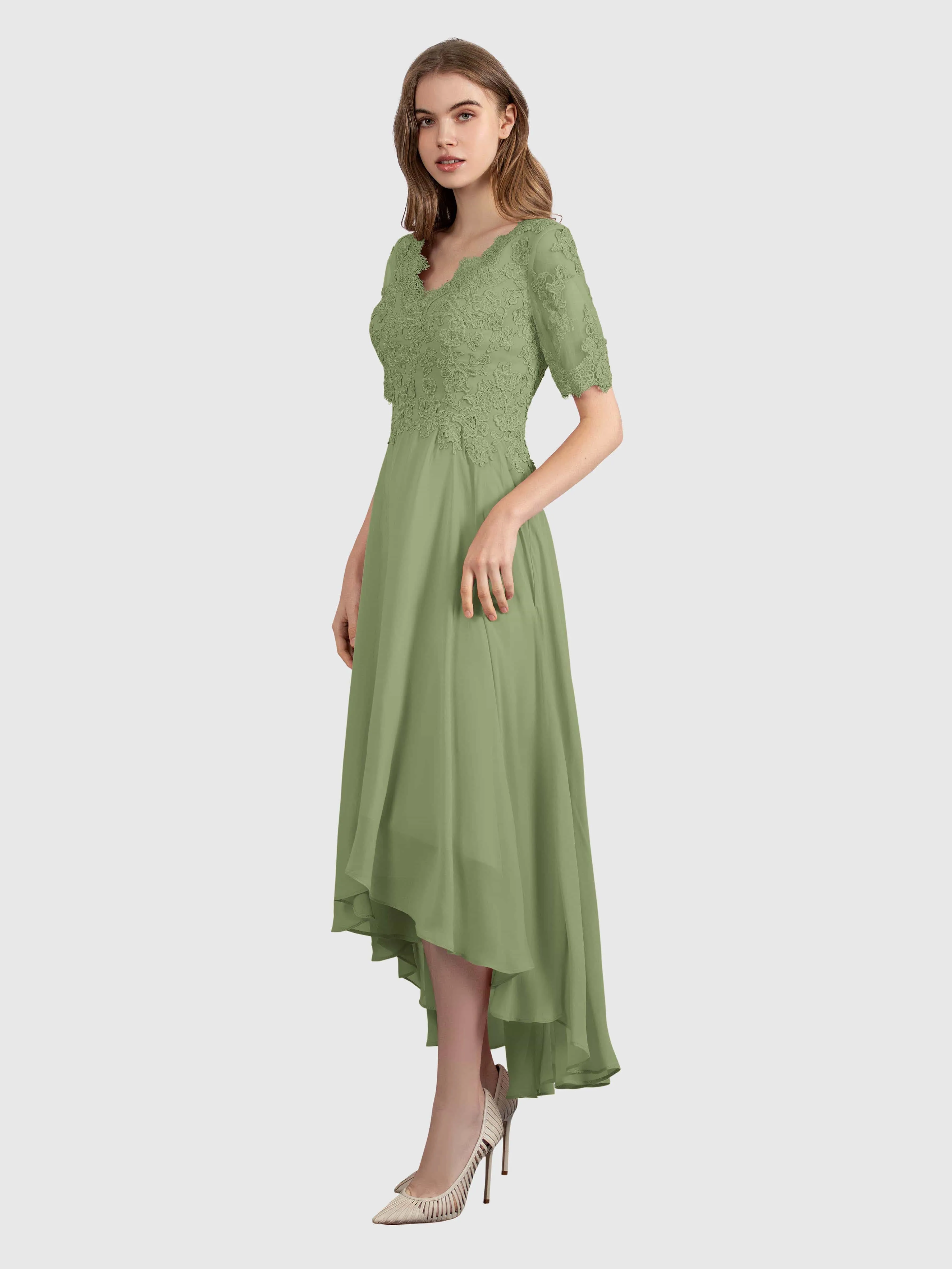 Amelia Chic Asymmetrical Short Sleeves Bridesmaid Dresses