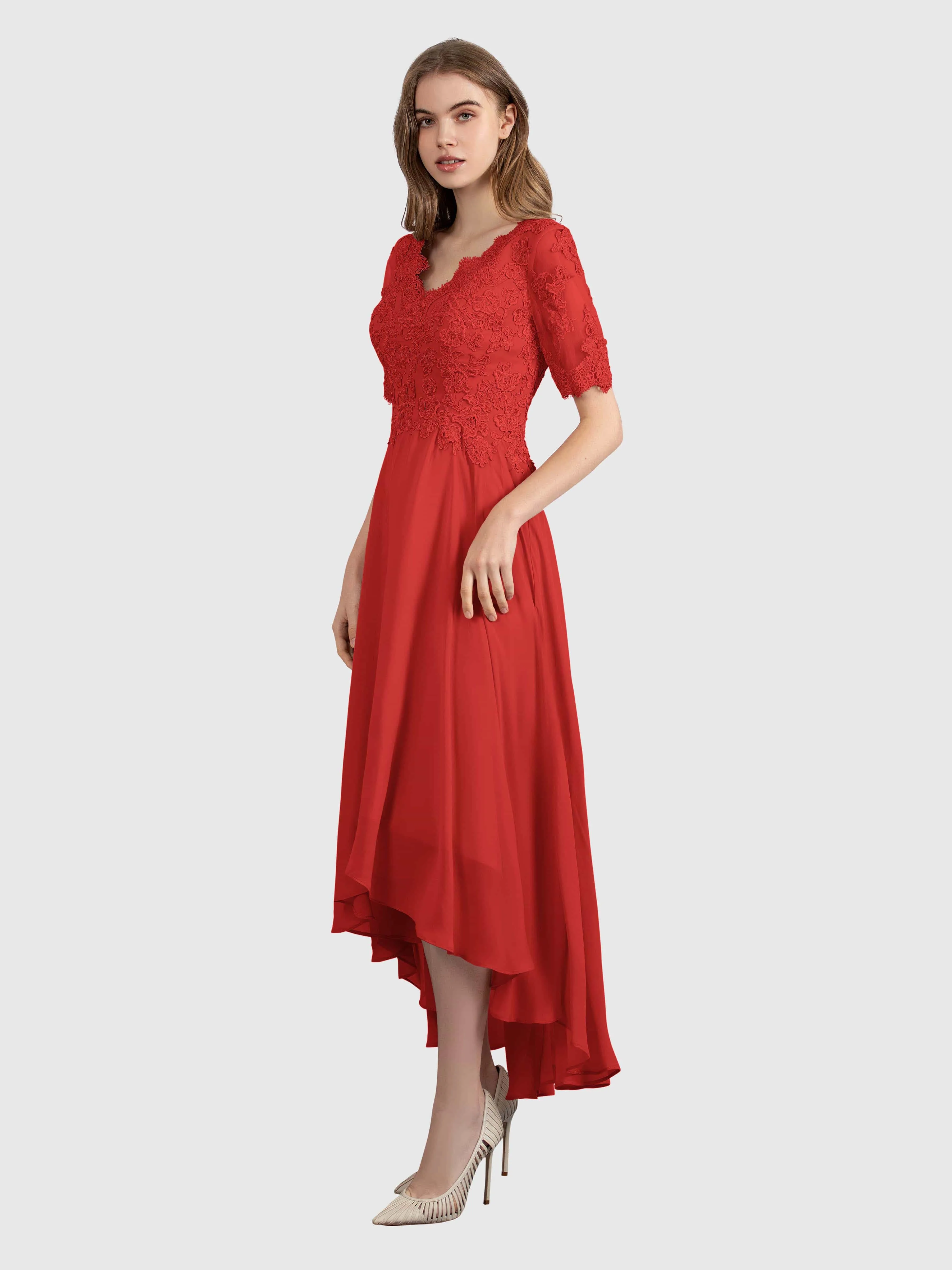 Amelia Chic Asymmetrical Short Sleeves Bridesmaid Dresses