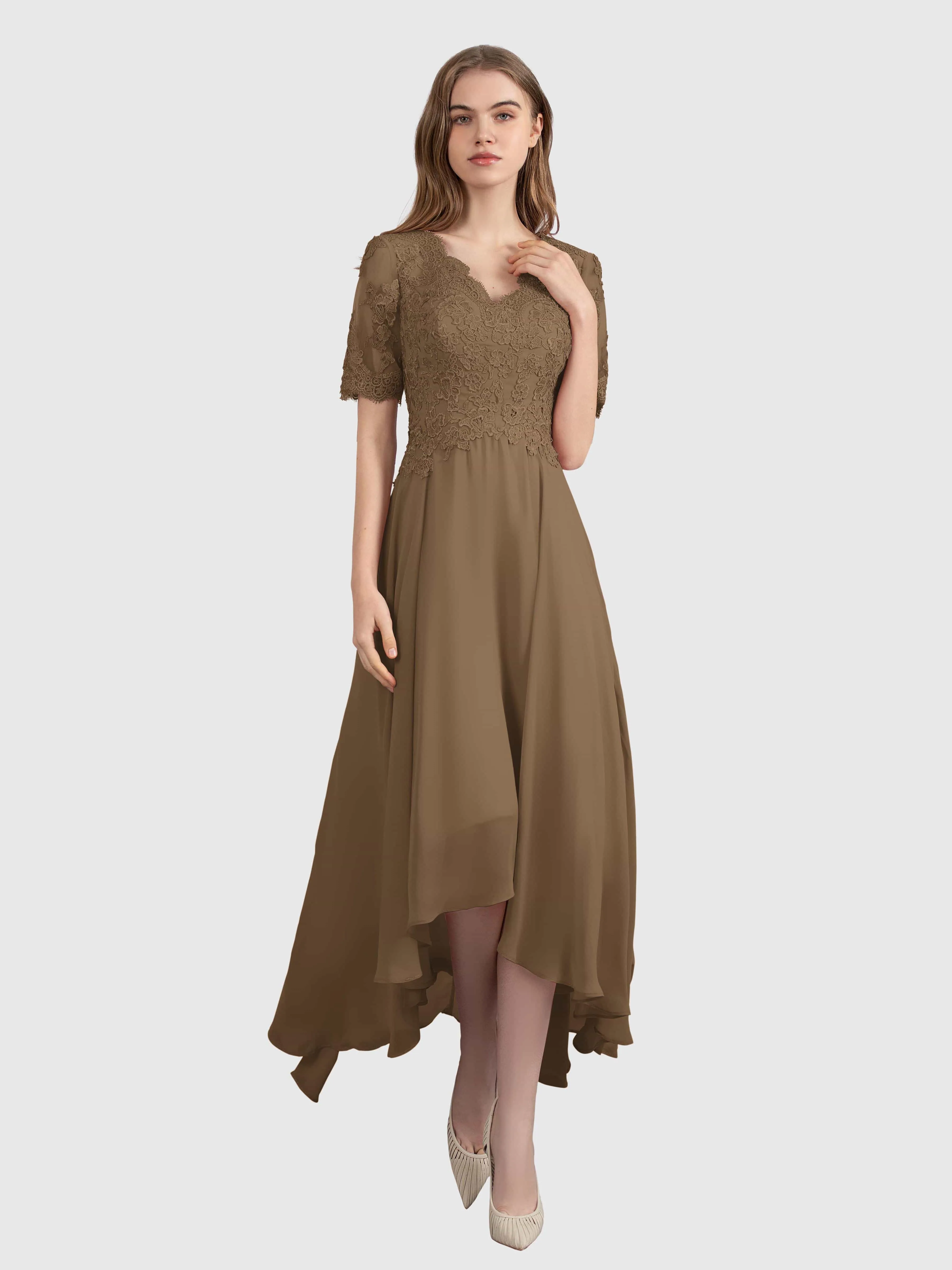 Amelia Chic Asymmetrical Short Sleeves Bridesmaid Dresses