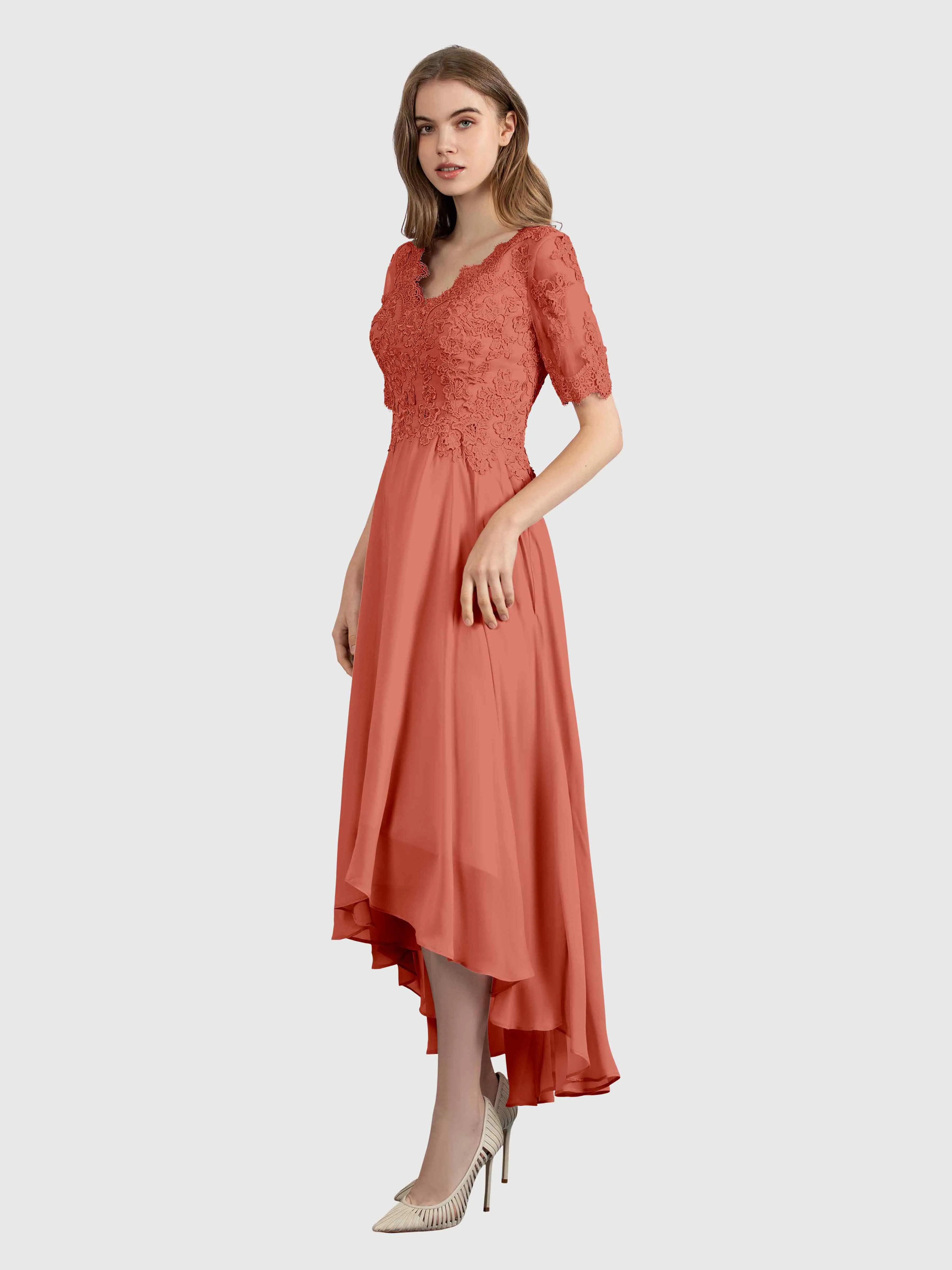 Amelia Chic Asymmetrical Short Sleeves Bridesmaid Dresses