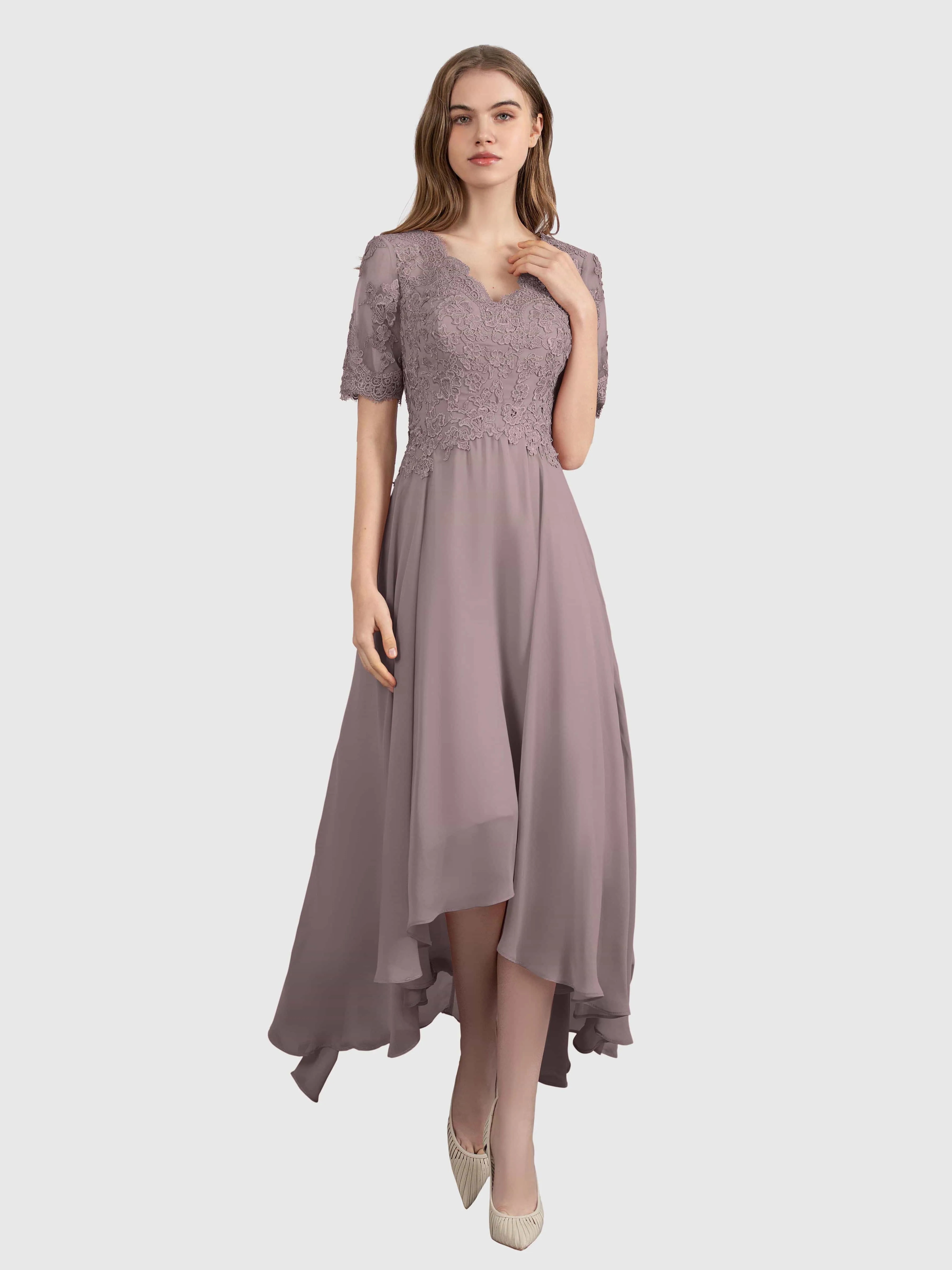 Amelia Chic Asymmetrical Short Sleeves Bridesmaid Dresses