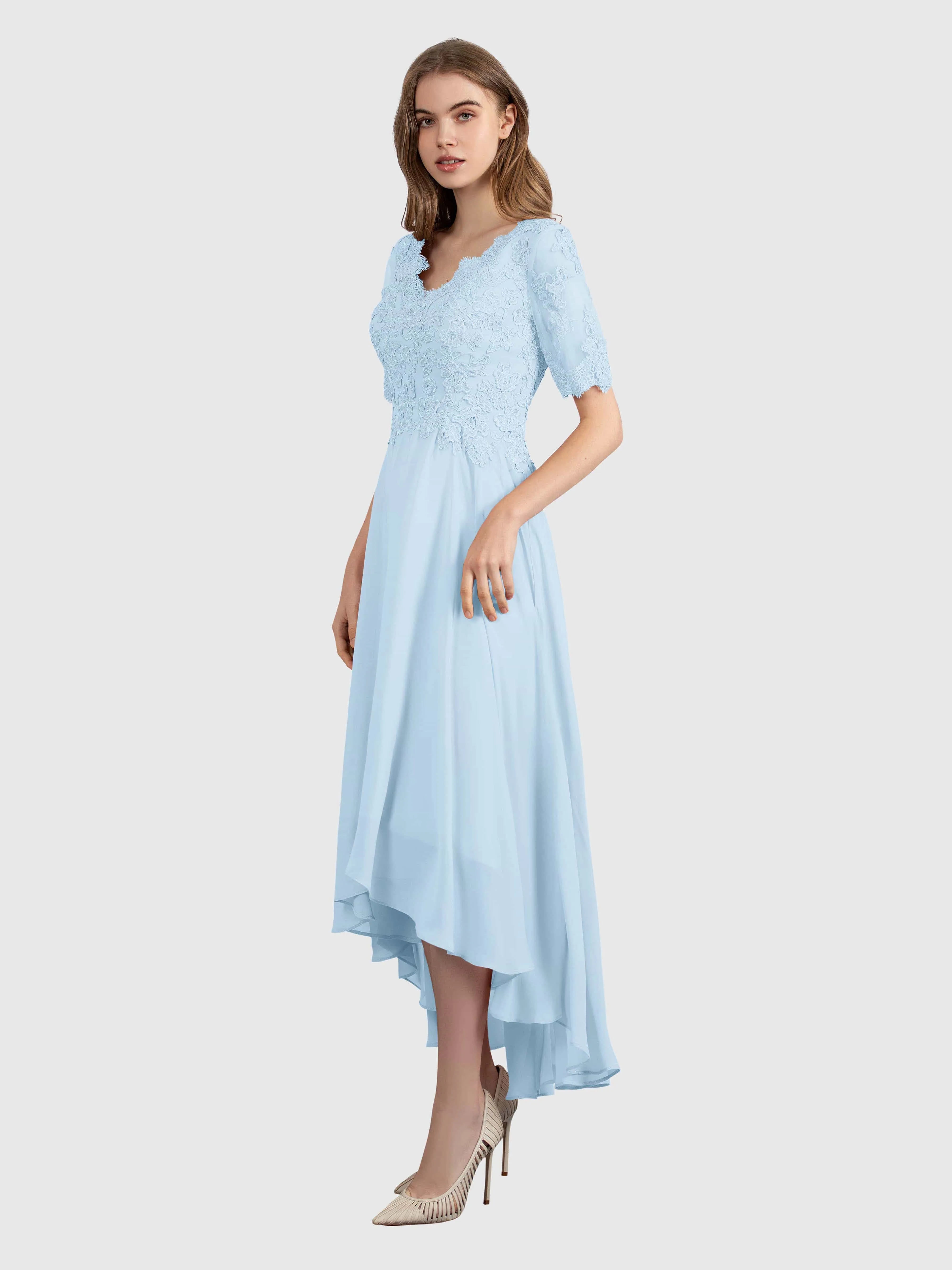 Amelia Chic Asymmetrical Short Sleeves Bridesmaid Dresses