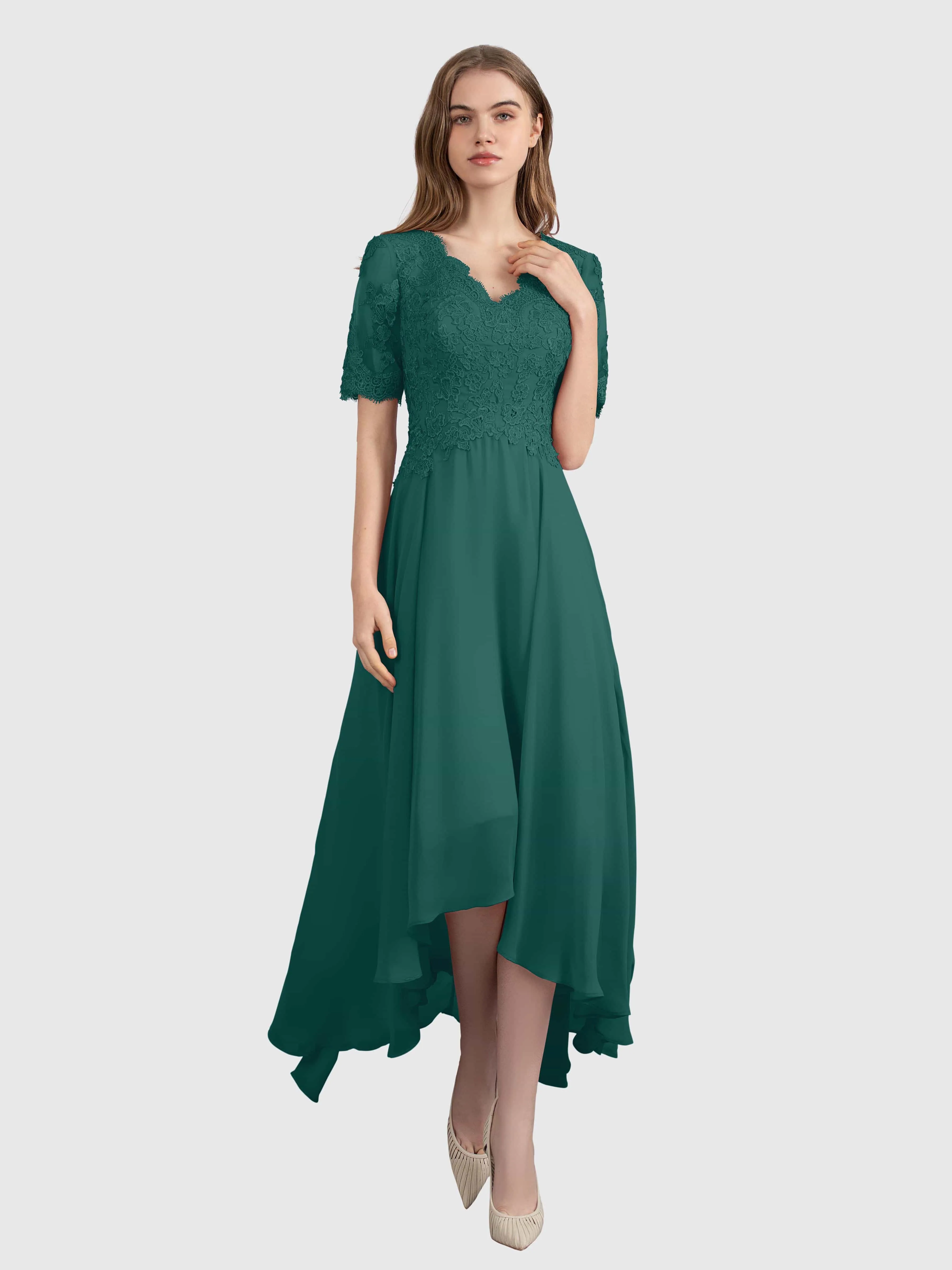 Amelia Chic Asymmetrical Short Sleeves Bridesmaid Dresses