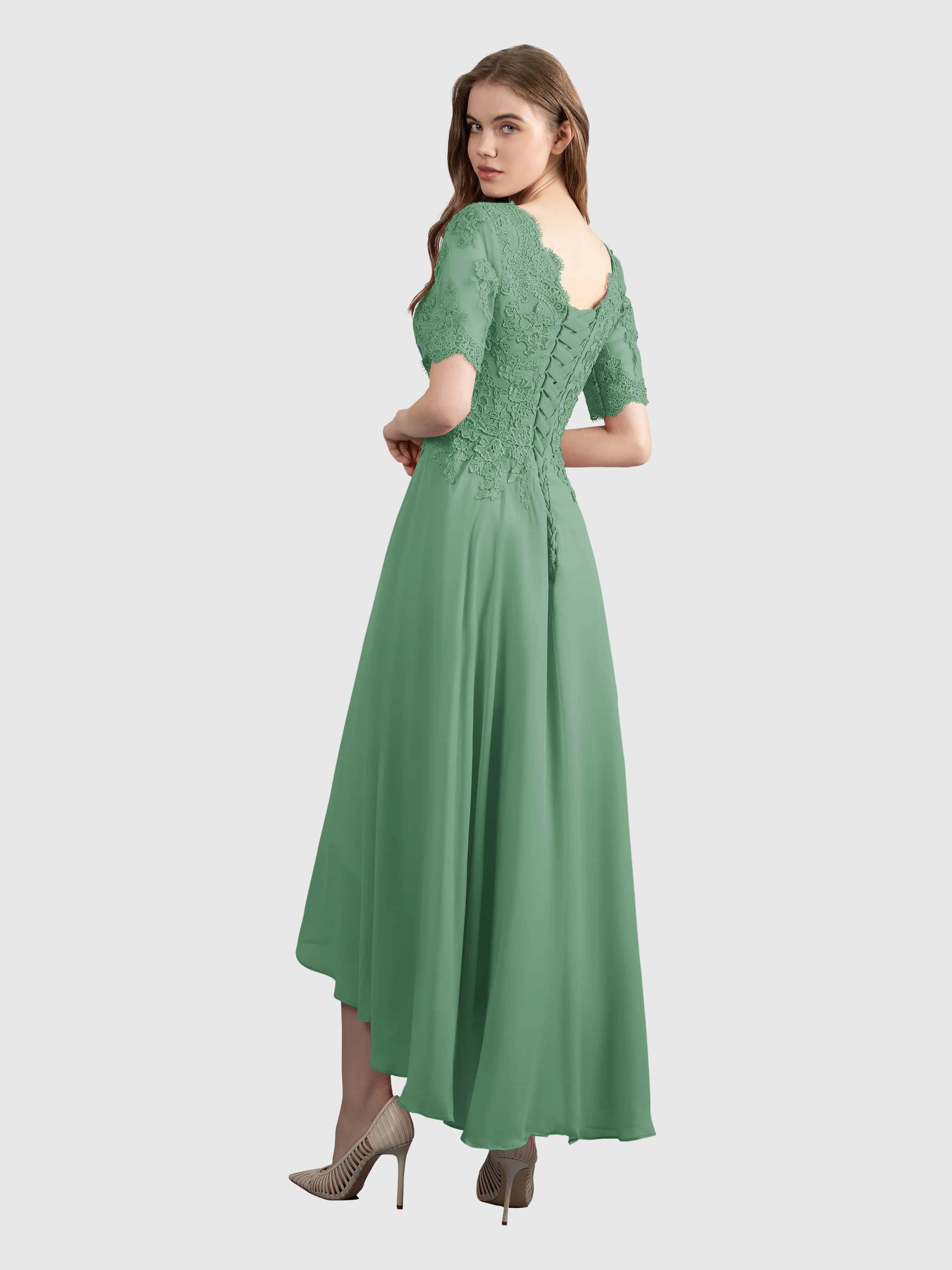 Amelia Chic Asymmetrical Short Sleeves Bridesmaid Dresses