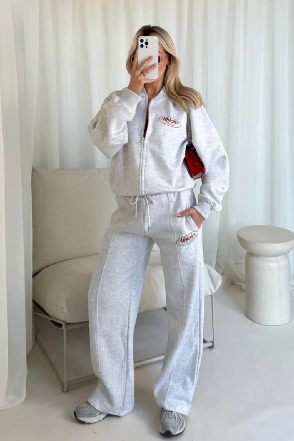 Athletics marl grey printed bomber jogger loungewear